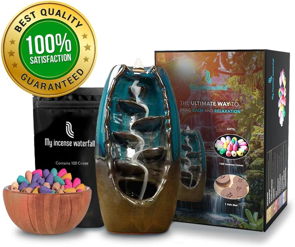 My Incense Waterfall Backflow Incense Burner with 100 Incense Cones - Ceramic Backflow Incense Holder for Relaxation & Meditation - Aromatherapy Home Decor Ornament image number 5