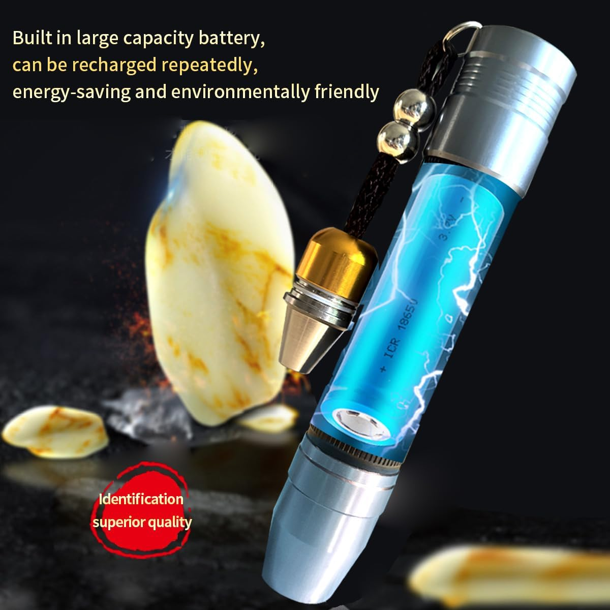 YZYOE LED Rechargeable Three Light Source Jade and Jewellery Rating Torch, 365 NM Ultraviolet Gemstone Jade Beeswax Detector, White, Yellow and 365 Purple Light Torch