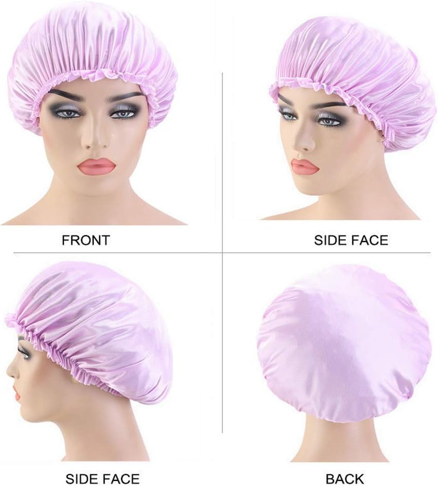 COMVIP Women Imitated Silk Solid Elastic Band Sleep Hair Bonnet Chemo Cap J: Dark Purple image number 5
