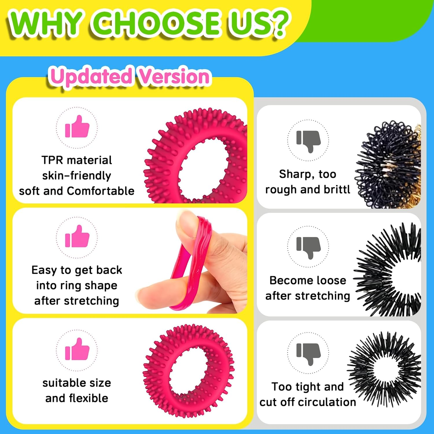 Fidget Toys Kids Sensory Rings: 12 Pack Quiet Calming Spinner Rings &ndash; Autism Stress Relief, Anxiety Fidgets for Classroom, Prize Gift & Stocking Stuffers