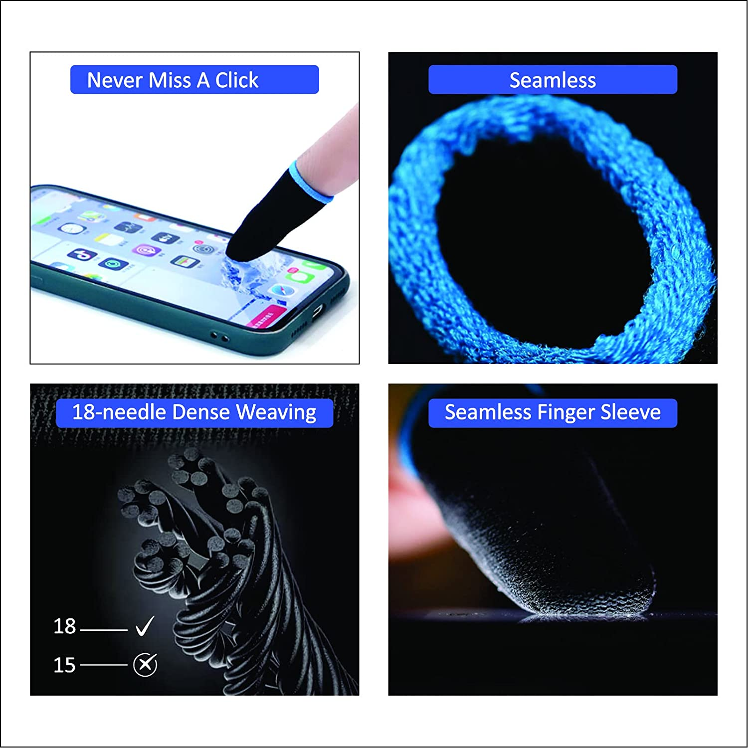 GENDA Mobile Phone PUBG Finger Sleeve, Finger Sleeves for Gaming, Anti-Sweat Thumb Sleeves, Breathable Professional Gaming Finger Gloves, Finger Sleeves Pack of 10 (Blue) image number 4