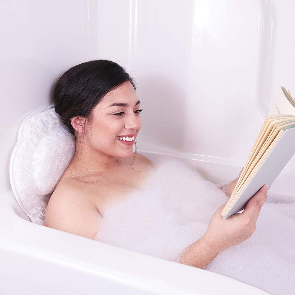 Bathtub Pillows, Ergonomic Neck Support 3D Mesh Spa Bath Pillow Bathtub Cushion Comfortable with Six Strong Grip Suction Cups for Tub image number 5