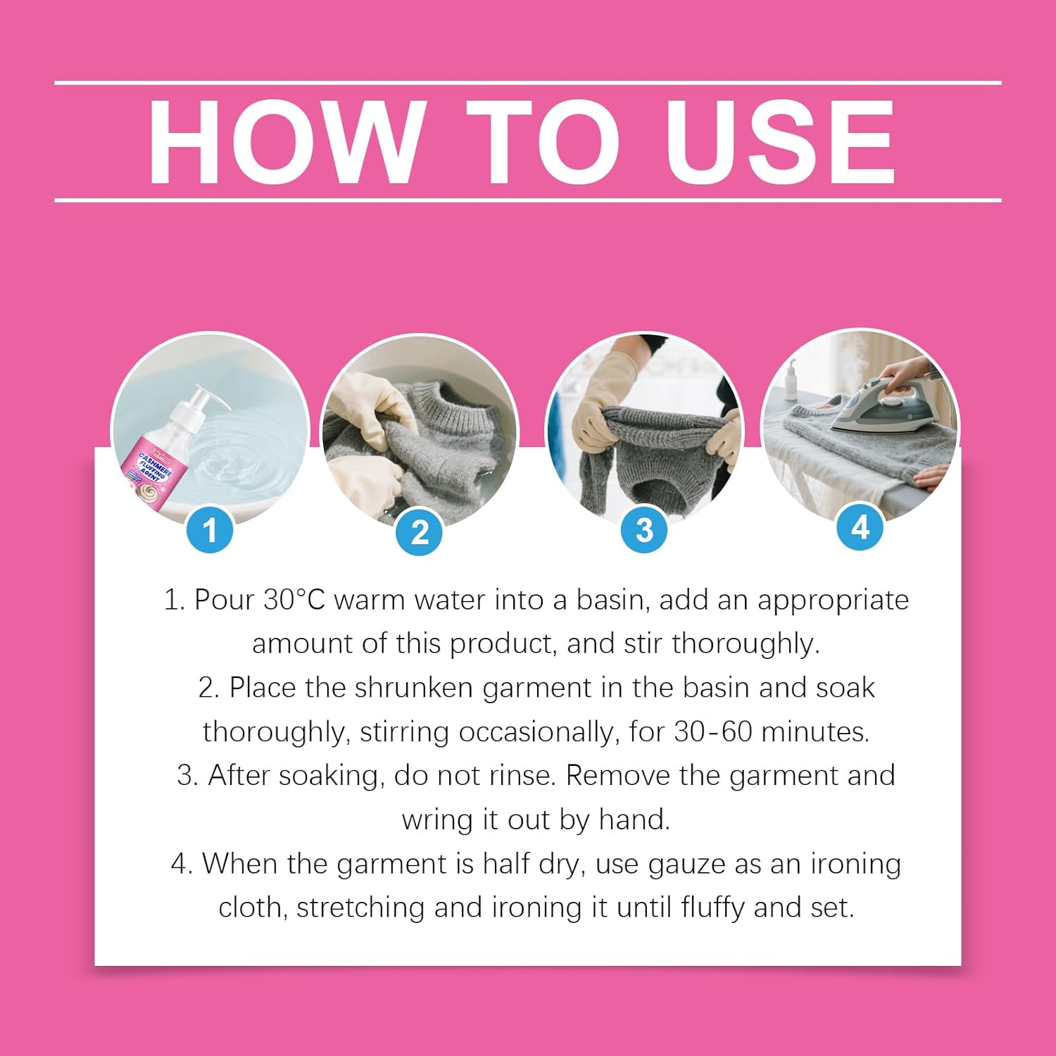 Cashmere Fluffing Agent, Wool Sweater Restoration Solution, Gentle Non-Damaging Formula for Shrinkage Reduction, Softening Treatment, 100Ml image number 6