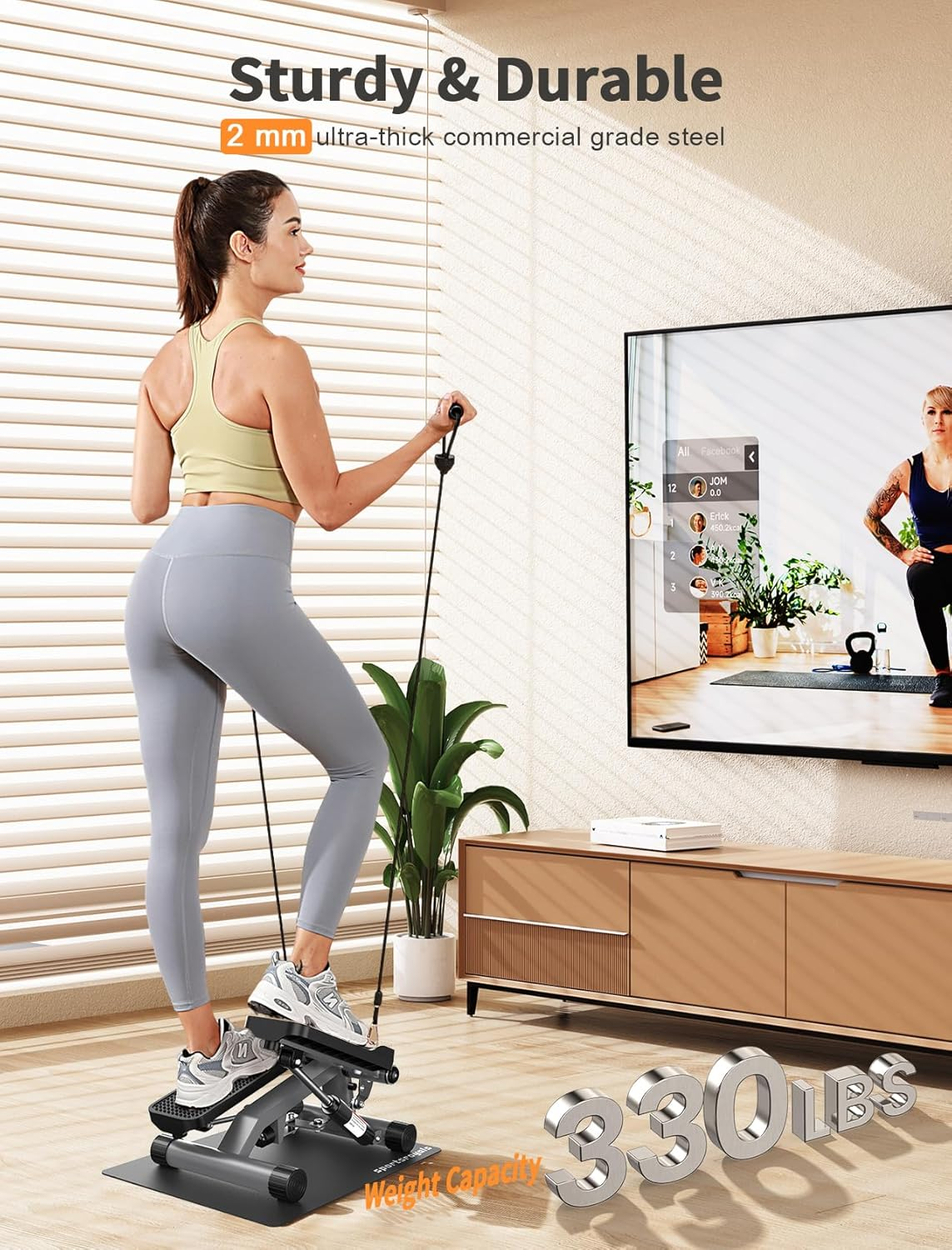 Sportsroyals Stair Stepper for Exercise, Mini Steppers with Resistance Band, Hydraulic Fitness Stepper Exercise Home Workout Equipment for Full Body Workout, 330Lbs Weight Capacity image number 1