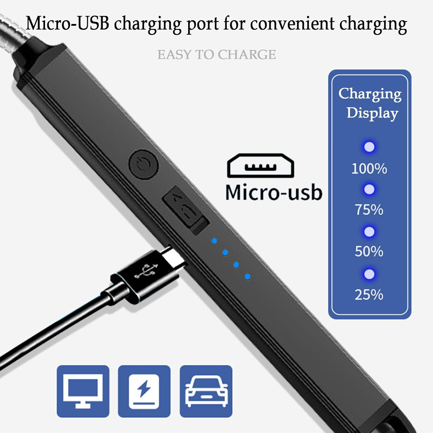 Electric Lighter, 2 Pack of USB Rechargeable Candle Lighter with Flexible Neck, 10.4-Inch Long Handle Arc Lighters with LED Battery Indicator and Safety Switch for Candle, Kitchen,Camping(Black+Blue) - Black+Blue image number 2