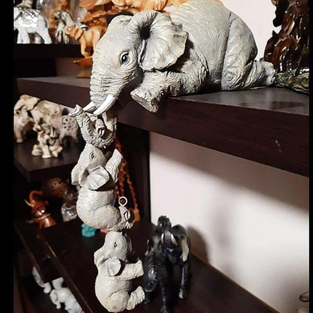Three Elephants Resin Garden Ornaments Elephant Elephant Small Elephant Hanging Crafts Elephant Sitting Statue Piece Set Elephant Decor Creative Home Decor, Grey image number 1