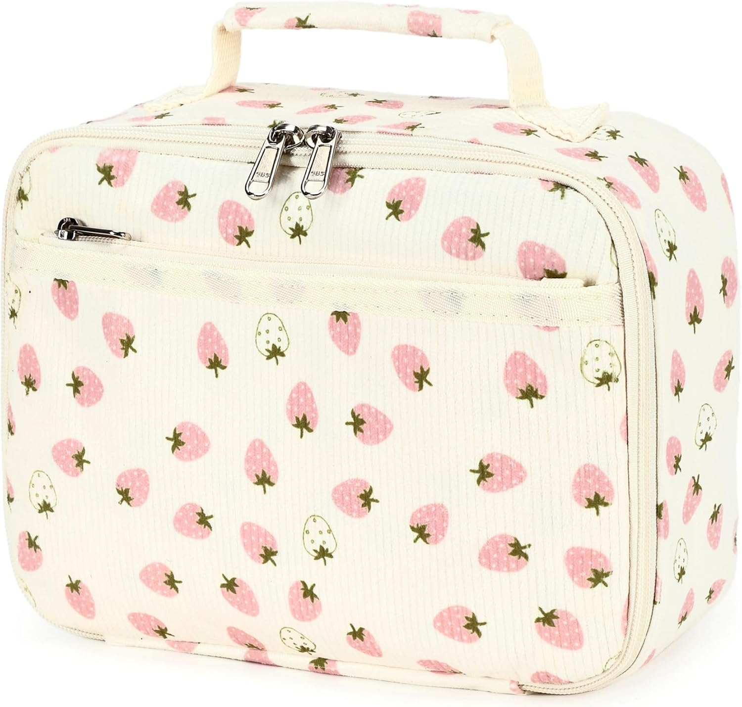 LEDAOU Children'S Lunch Bag Boys Girls 5L Lunch Bag Insulated Bag with Zip Thermal Bag Lunch Bag Cool Bag for School Hiking Work (Small White Strawberries)