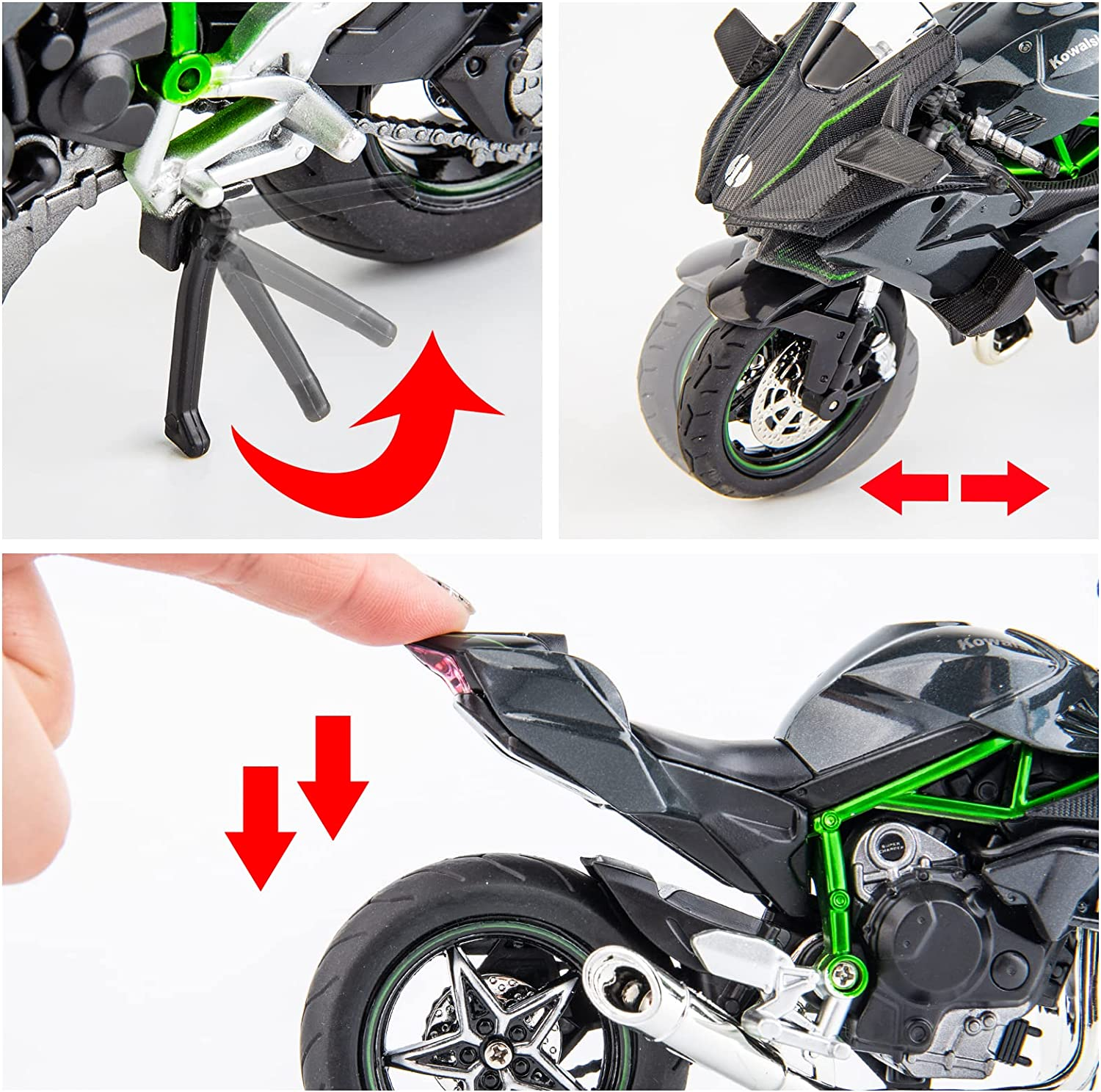 BDTCTK Compatible for 1:12 Kawasaki Ninja H2R Motorcycle Model, Diecast Model Motorcycle, Suspension and Free Roller, Toy Car, Motorcycle Collection, Gift Black image number 1
