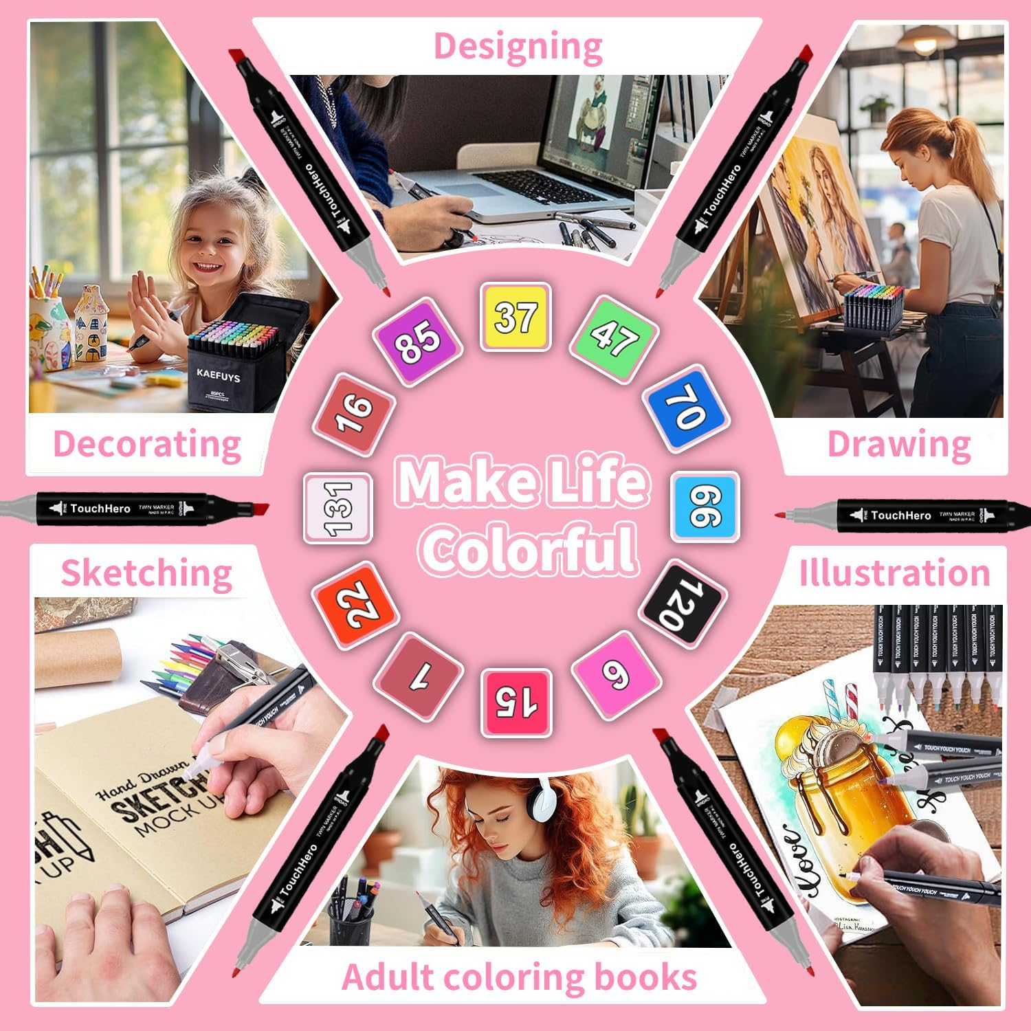 NULOUMA Alcohol Markers, 120 Colors Dual Tip Colouring Markers for Coloring Sketching Anime Illustrations Children'S Drawing Students' Art Classes Architecture Landscape Clothing Design Etc. image number 4