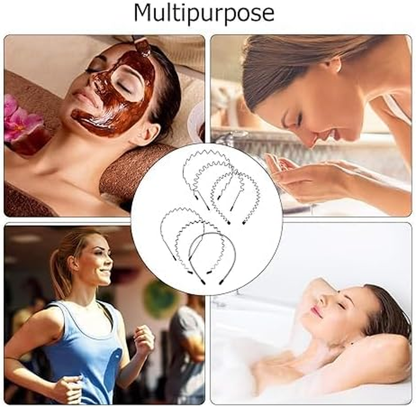 6PCS Metal Hair Headbands Wavy Hairband Spring Hair Hoop Sports Fashion Hair Bands Unisex Black Elastic Non Slip Simple Headwear Accessories image number 2