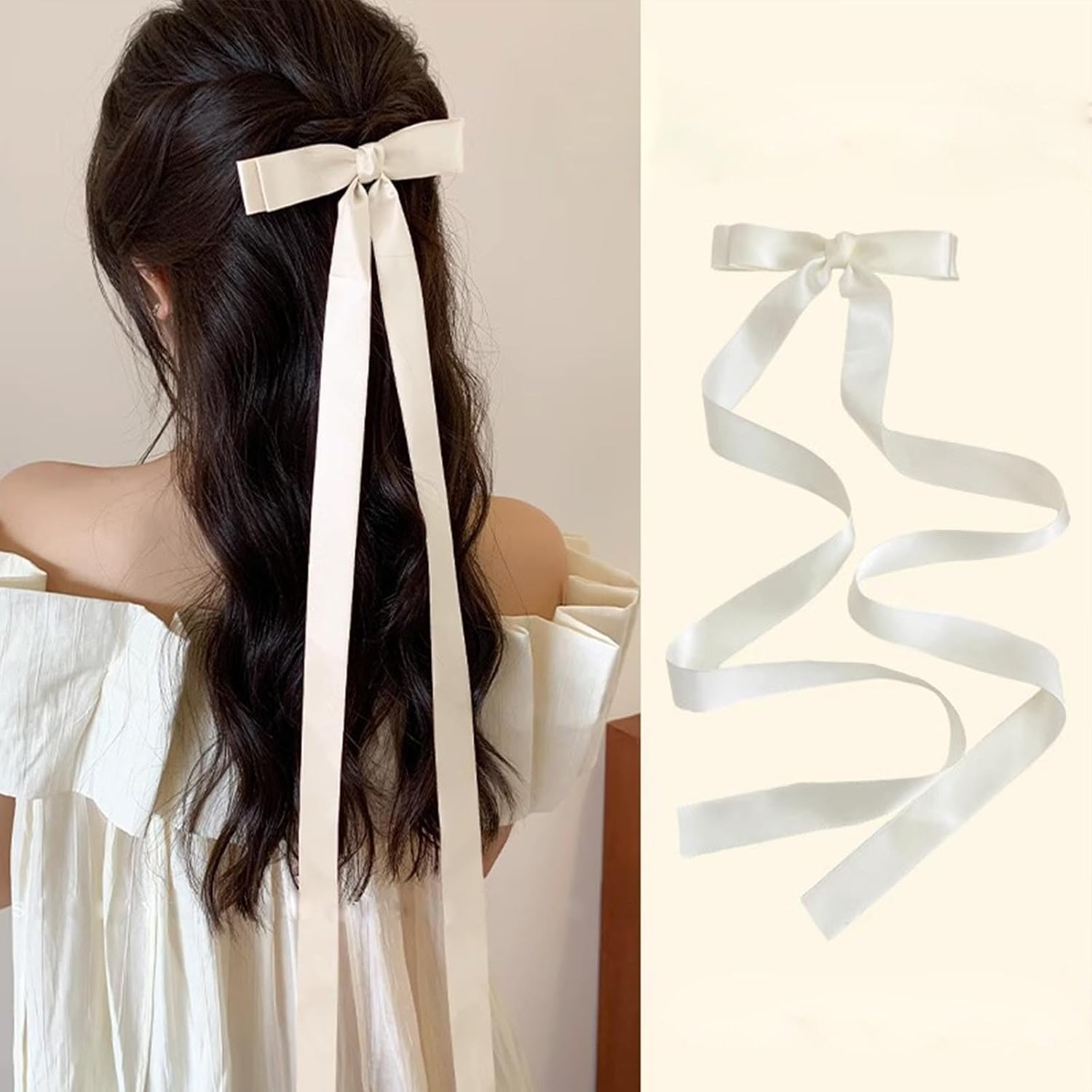 Yheakne Vintage Hair Clip with Black Bow Hair Clip with Long Tail Black Bow Ear Clip Hair Clip Black Bow Hair Clip Black Bow Silky Hair Clip Headpiece image number 4