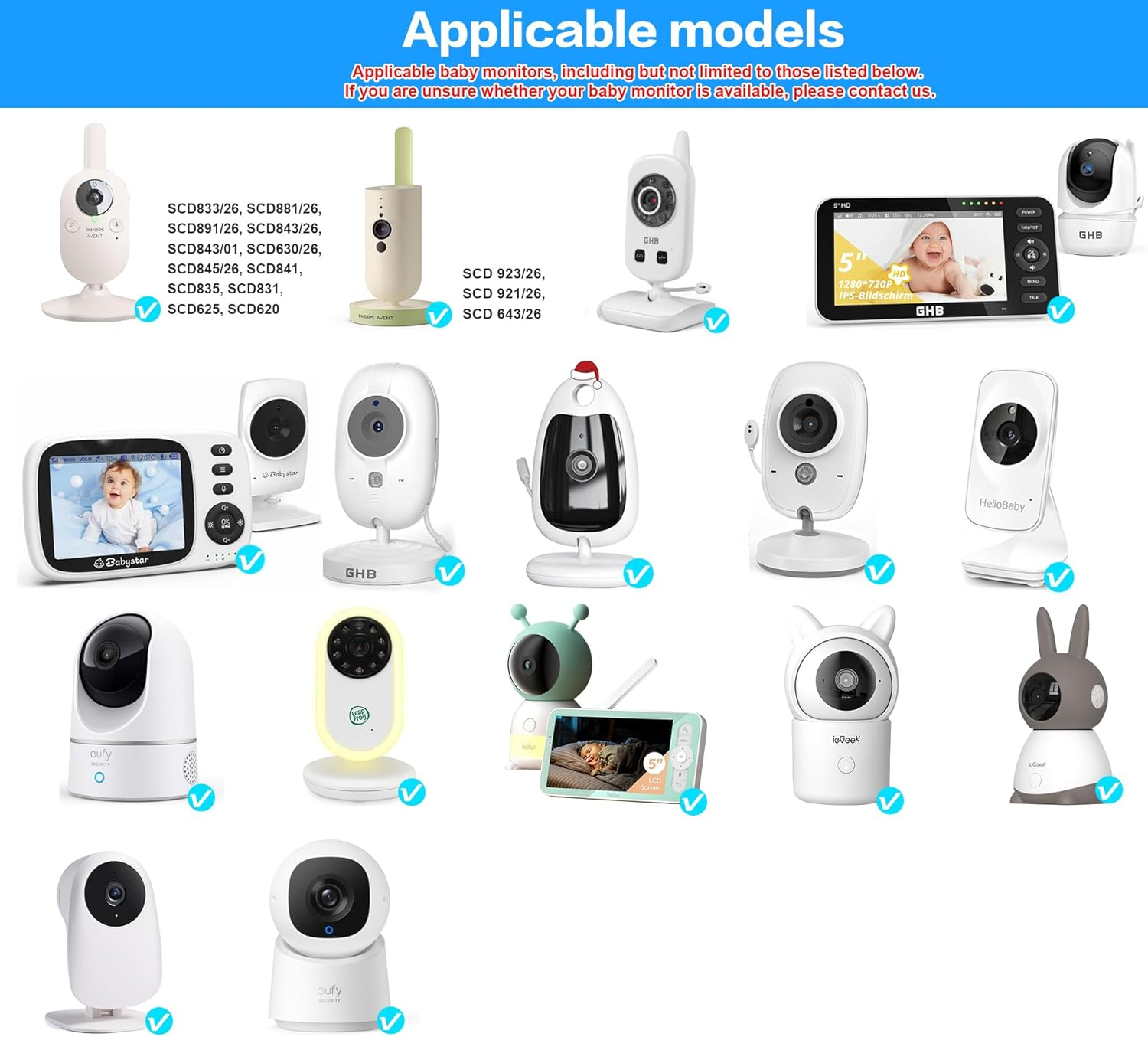 Universal Holder for GHB Baby Monitor, Flexible Baby Camera Mount Bracket for Hellobaby Monitor, Babyphone Accessories Stand for Vtech/Momcozy/Boifun/Babystar/Philips Video Monitor, Mobile Phone Clip image number 4