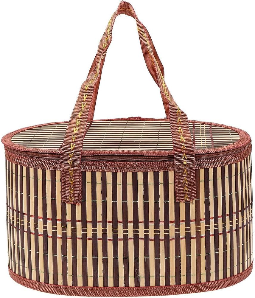 Wicker Picnic Basket with Removable Liner &ndash; Foldable Bamboo Woven Basket with Lid & Handles, Vintage Hamper for Picnic, Camping, Outdoor, Fruit, Bread, Gifts & Food Storage image number 5