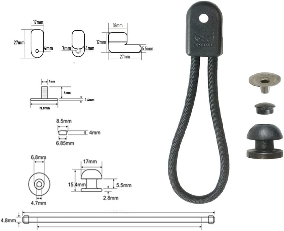 UP100 10 Sets Stayput Shock Cord Loop Bungee Clip Pull Tie down Tarp Canvas Knobs for Marine Truck Car RV Boat Covers (Black) image number 3