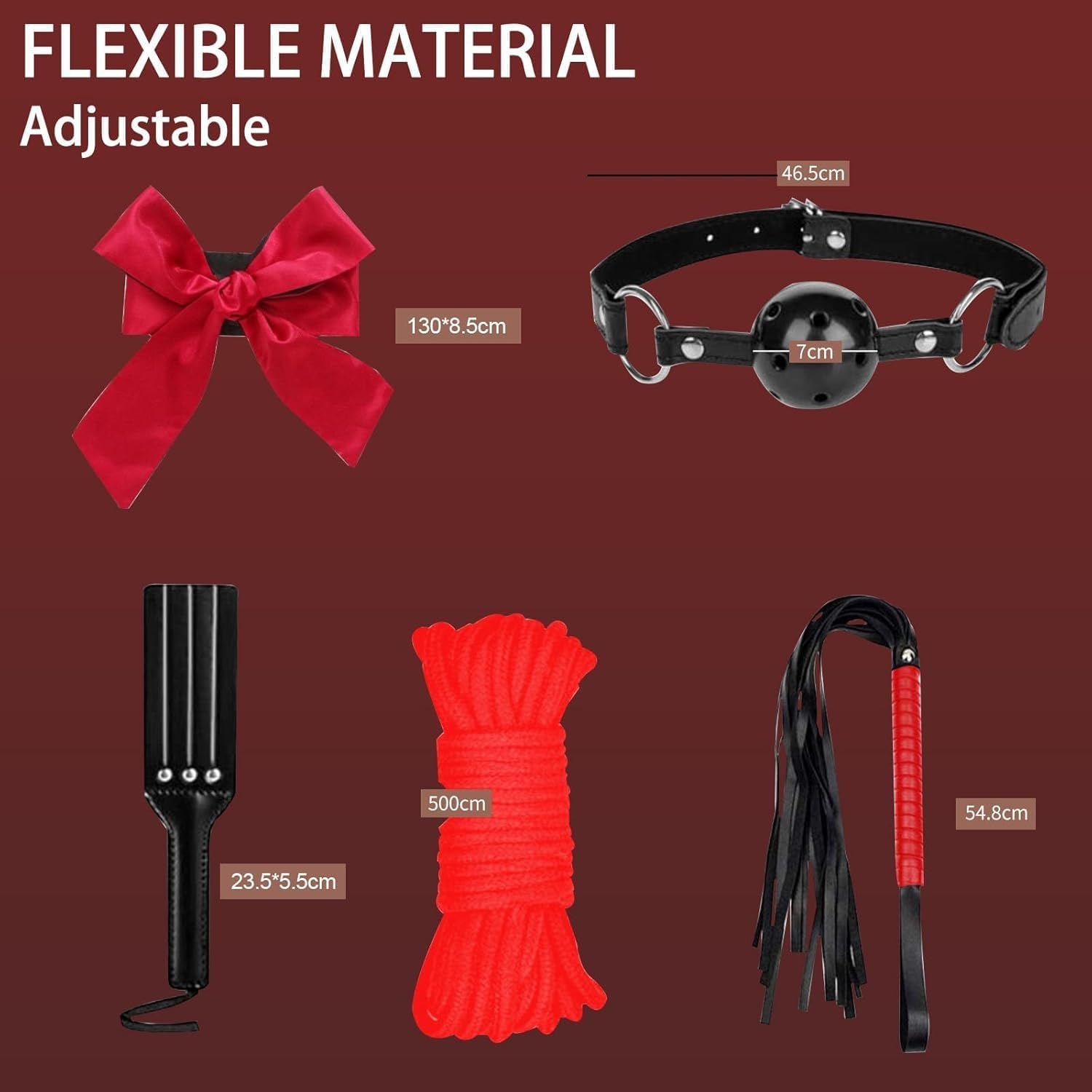Sex Bondage BDSM Restraints Sex Toys 10 Pcs Set, SM Sex Toy Adult Toys Games Cuffs Gag Blindfold Spanking Paddle Safe Fetish Bed BDSM Kit Cuffs Nipple Clamps Ball Gag Rope Cosplay for Women Couples (Black&Red)