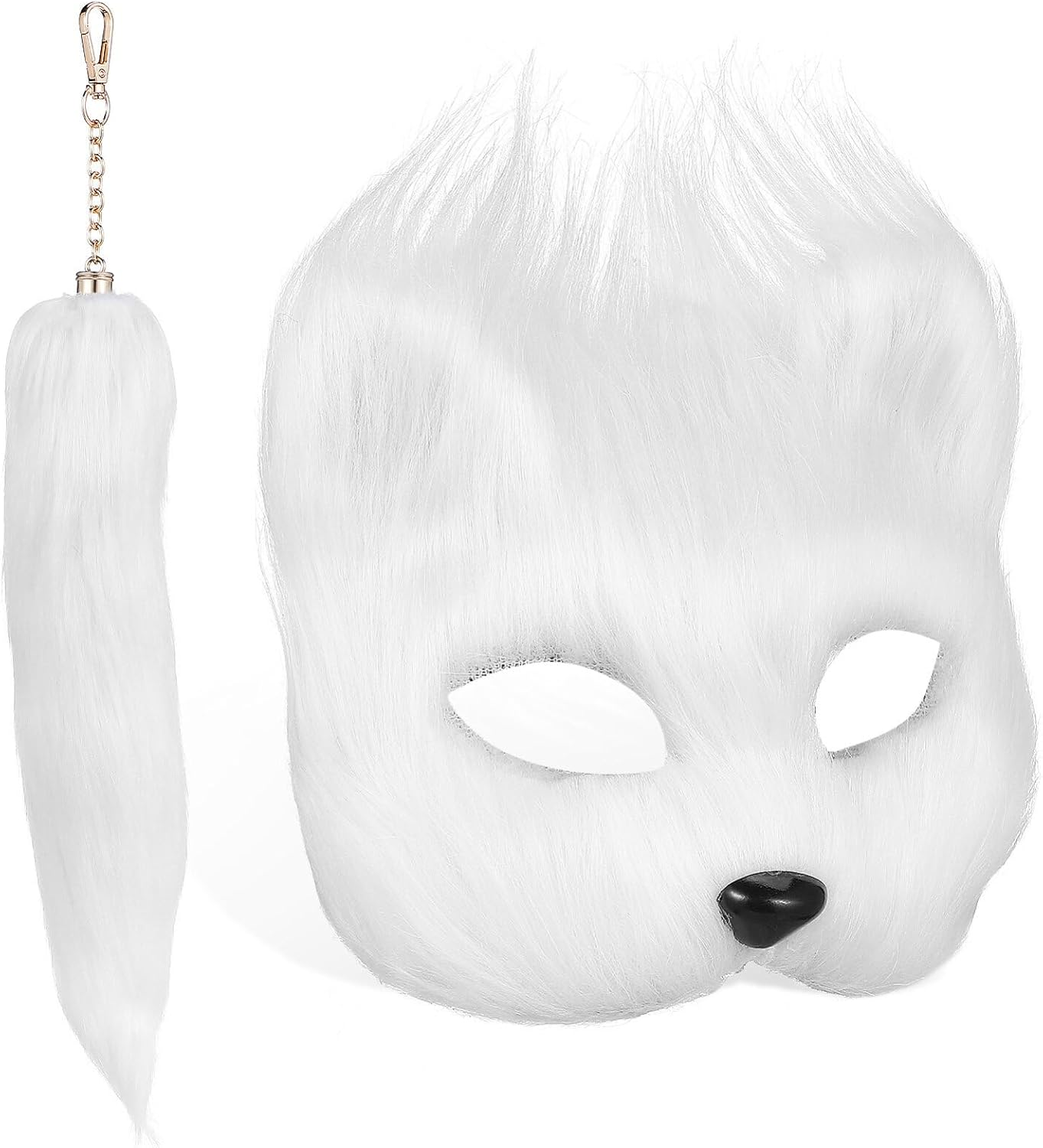 PACKOVE Faux Mask Cat Wolf Cosplay Costume Set Plush Mask Furry Fox Mask Mask Animal Tail Halloween Party for Girls Women White image number 6