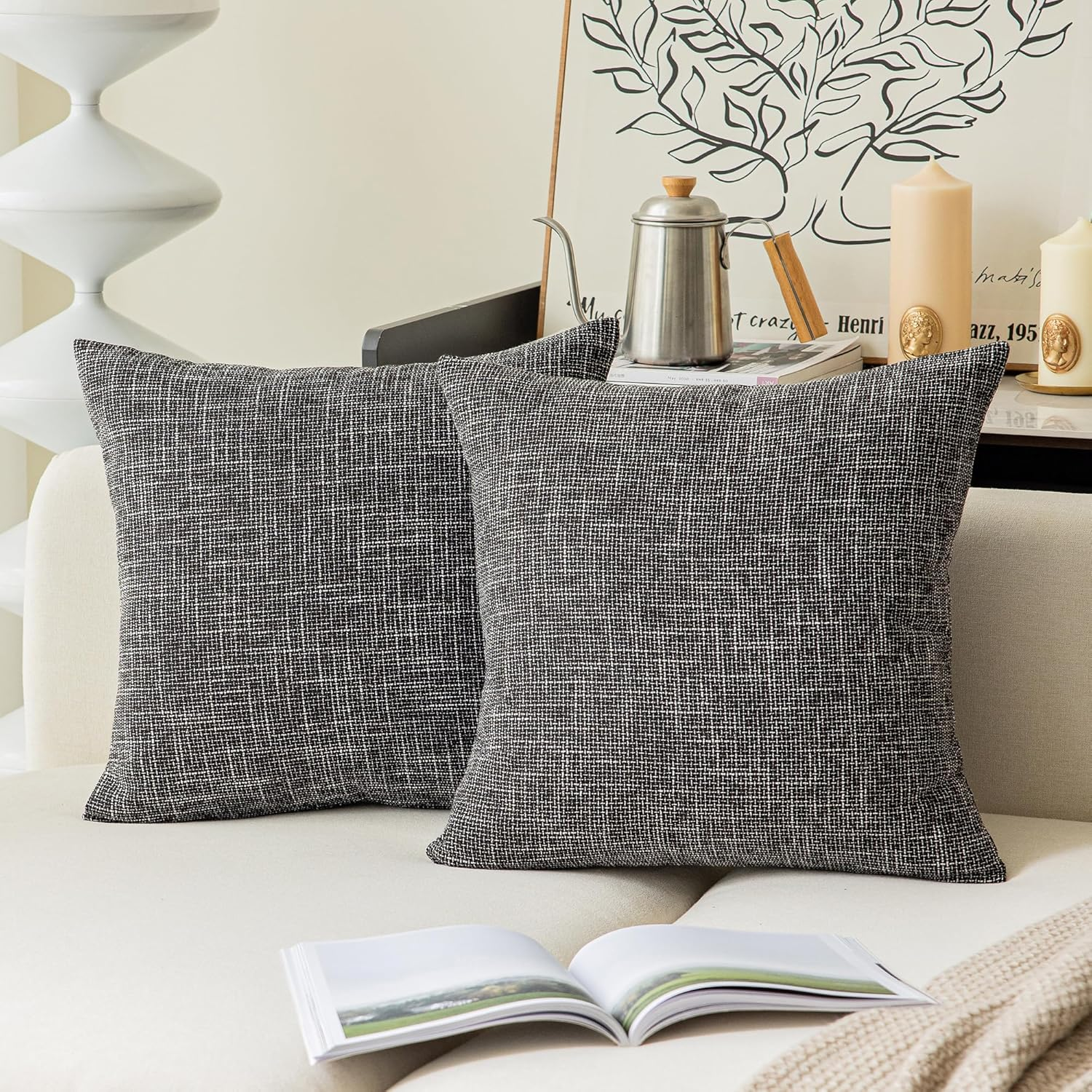 Kevin Textile Set of 2 Soft Linen Pillow Covers Decorative Throw Pillow Covers Square Cushion Case for Sofa Couch Home Decor 20X20 Inches Burnt Brick