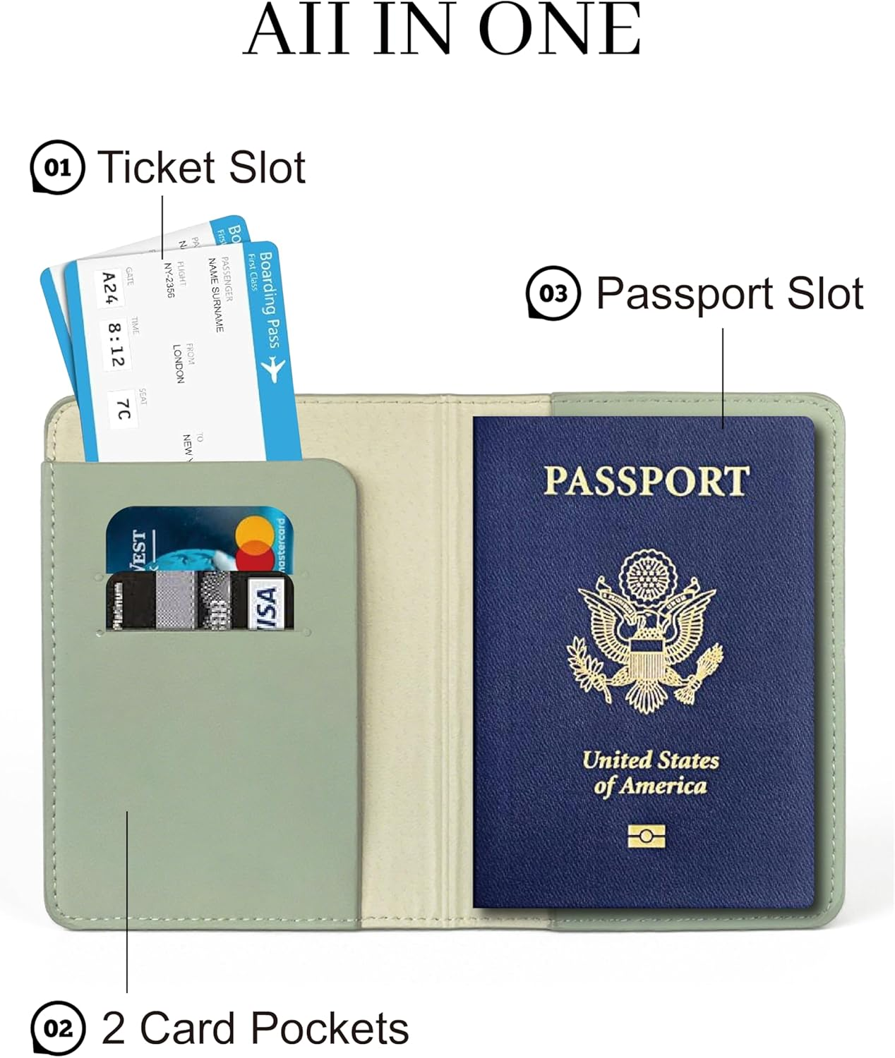 Totravelgear Passport Holder for Travel Essentials,Rfid Blocking Passport Cover Case for Travel Accessories,Travel Wallet for Women Men, Sage Green