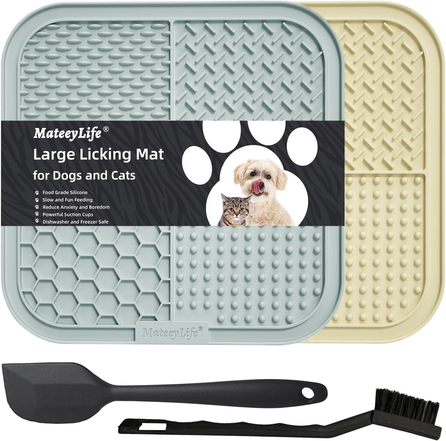 Mateeylife Large Lick Mat for Dogs with Suction Cups, Slow Feeder Bowl, Anxiety Relief Toy, Enrichment for Bathing, Cat Pad for Boredom