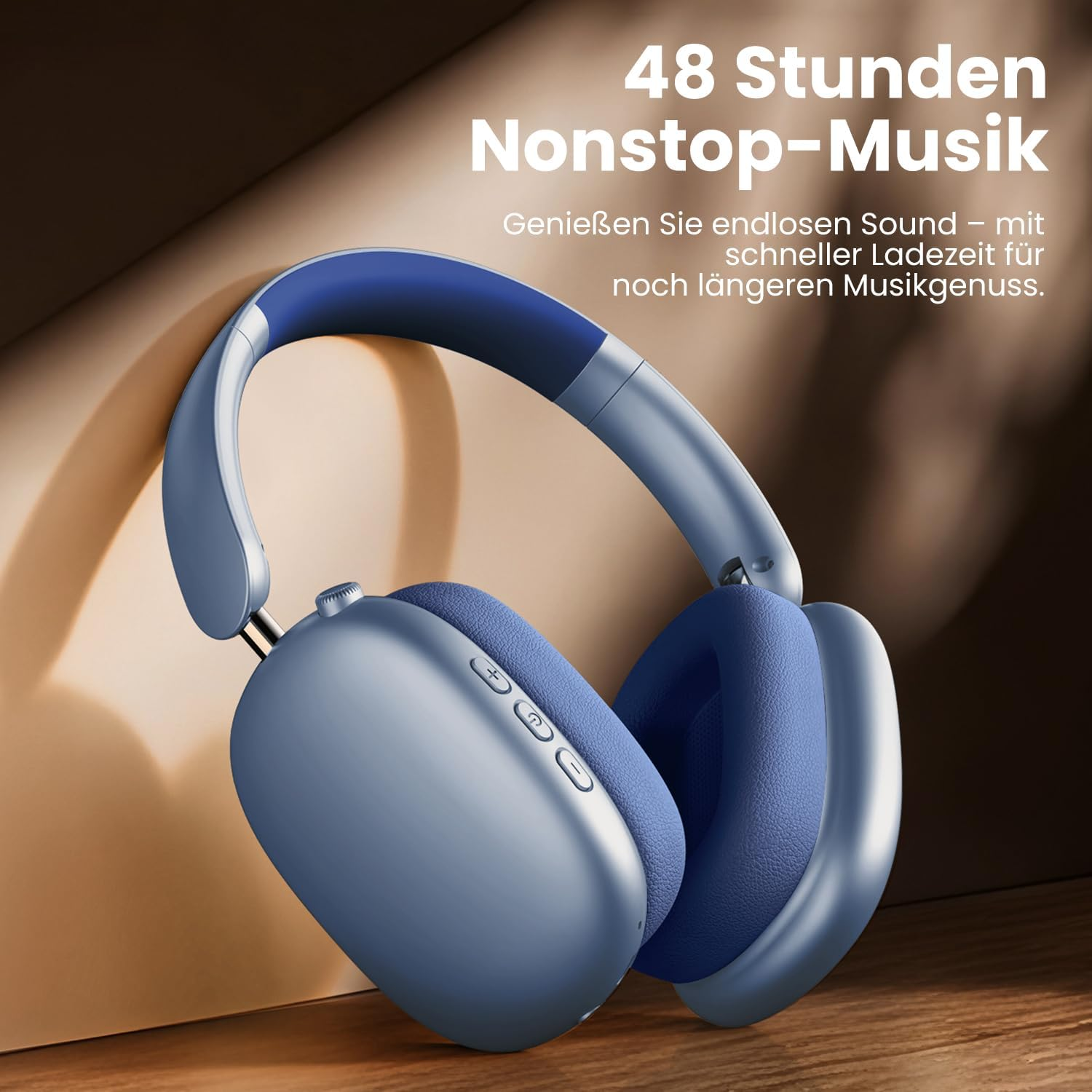Wentronic Y01 Noise Cancelling Headphones, Wireless Over-Ear Headphones, Bluetooth 5.3, Hi-Res Sound, 48H Playback, Foldable with Microphone for Ios/Android/Pc - Blue image number 2
