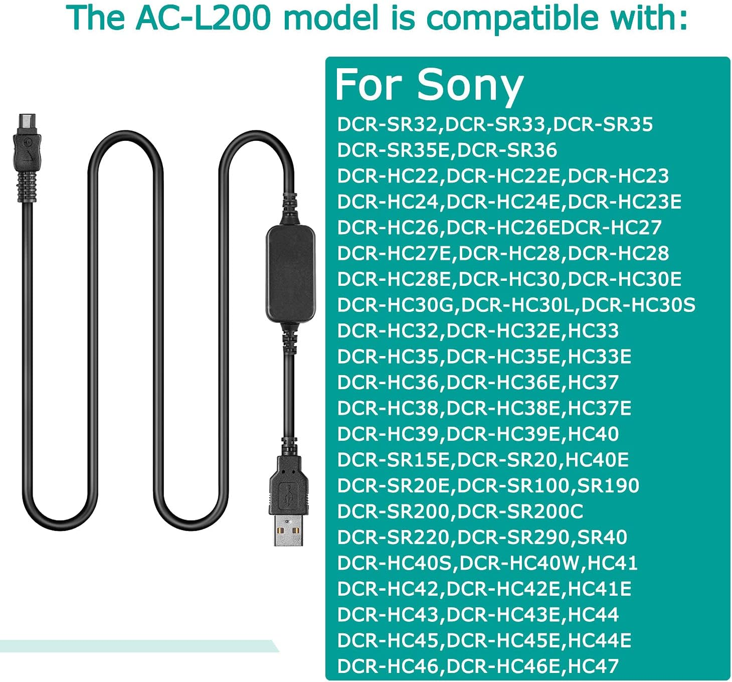 AC-L200 AC-L25A USB Cable for Sony DSC-HX1 DCR-UX5 UX7 HDR-XR100 NEX VG30 VG900 DEV-50 FDR-AX33 image number 6