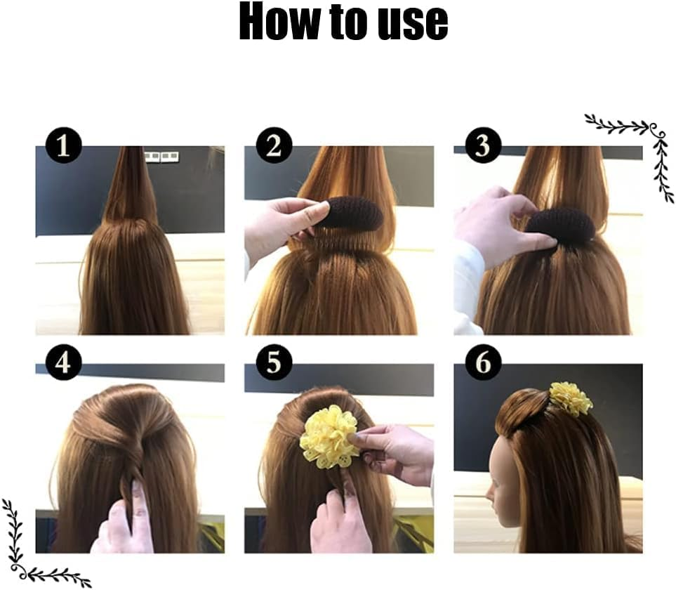 2PCS Women Soft Sponge Foam Base Inserts Bump up Hair Pads Stick Bun Maker Hair Styling Clip Hair Comb Tool Accessories (Brown, One Size)