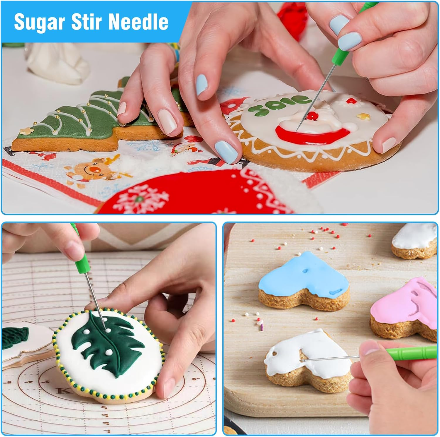 Piping Bags and Tips Set - 12 Inch Pastry Bags Disposable, 100Pcs Icing Bags for Cakes Decorating Kit Supplies with 1 Sugar Stir Needle, 3 Couplers, 3 Bag Ties, 3 Cake Scrapers, 14 Frosting Tips image number 6