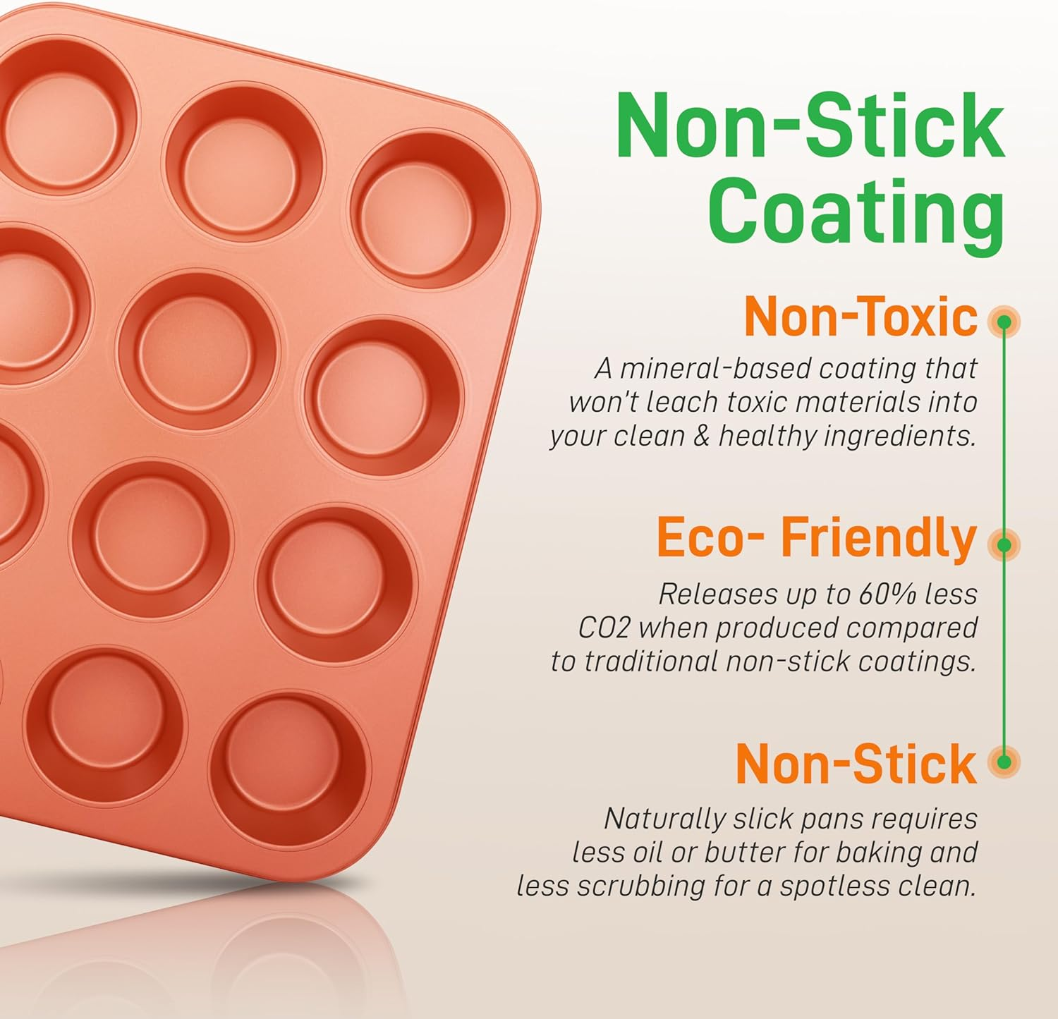 Nutrichef 10-Piece Nonstick Oven Baking Pan Set - Premium Carbon Steel Bakeware W/Cookie Sheets, Loaf & Cupcake Pans, Perforated Crisper Pans, round & Square Roasting Pans, Easy to Clean - Copper image number 2