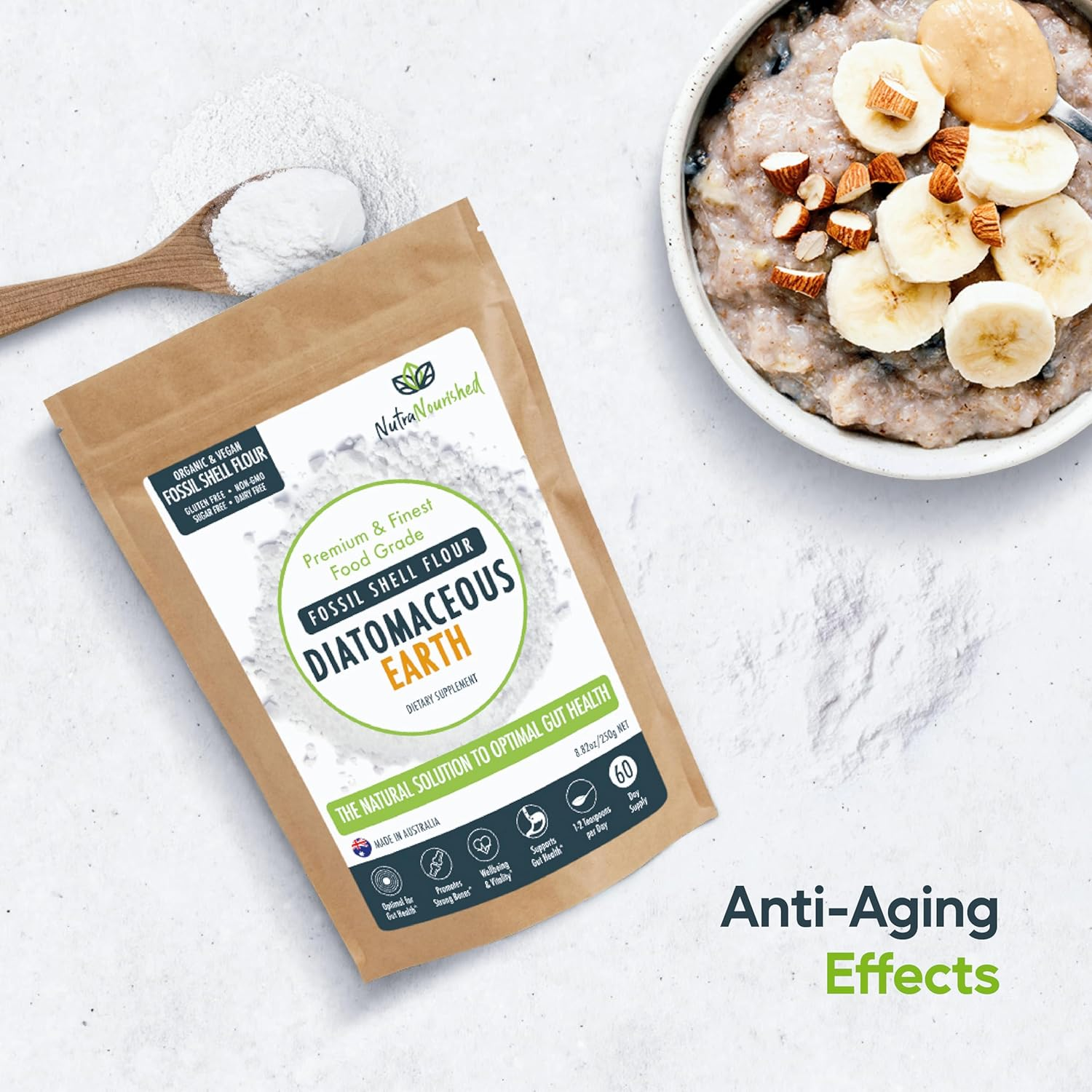 Food Grade Diatomaceous Earth 250G - Fossil Shell Flour Powder for Detoxification, Digestive Health, and Natural Wellness - Organic and Silica Rich Mineral Supplement image number 1