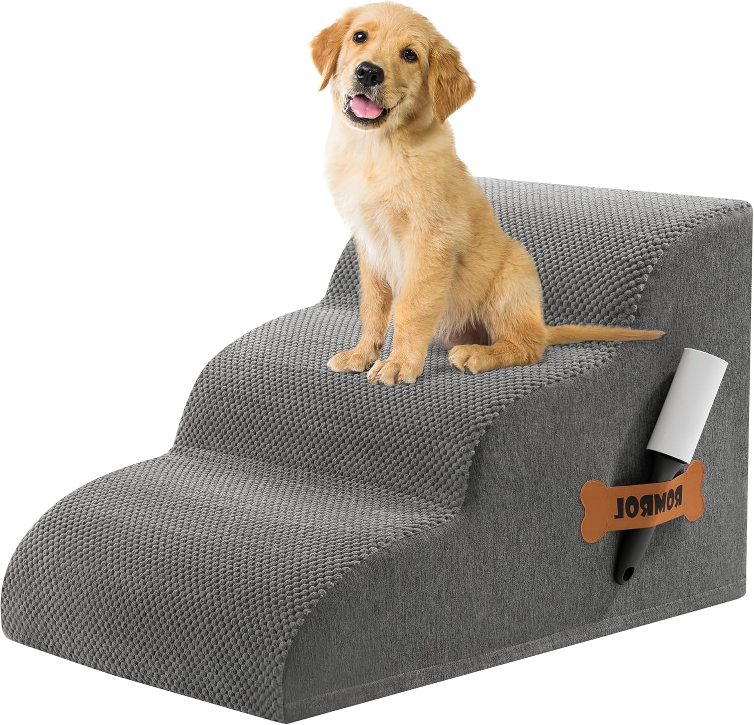 Romrol Dog Stairs Ramp for Beds&Couches,Extra Wide Pet Steps with Durable Non-Slip Waterproof Fabric Cover, Dog Slope Stairs Friendly, 3-Tiers image number 5