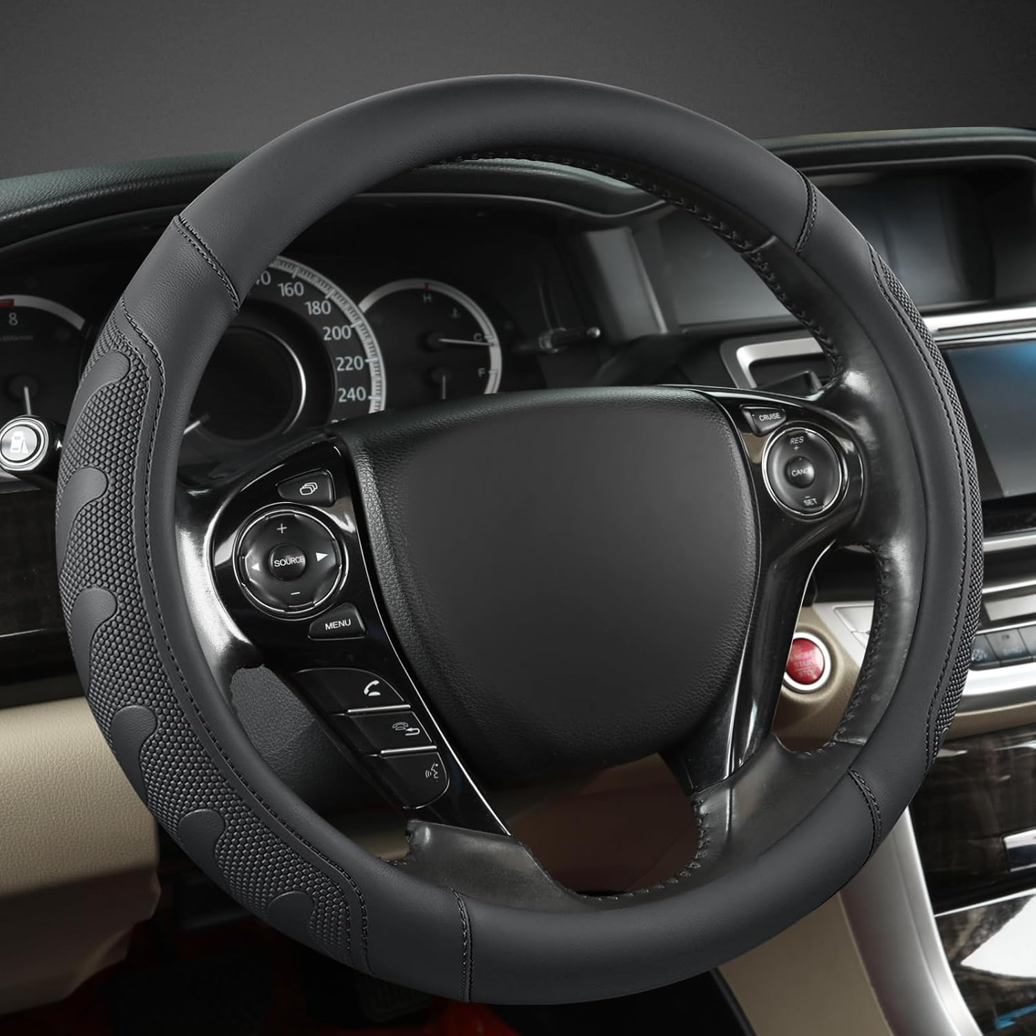 GIANT PANDA Steering Wheel Cover for Honda Civic(2006-2015),Cr-Z, Insight, S2000 (Black-Small Size)