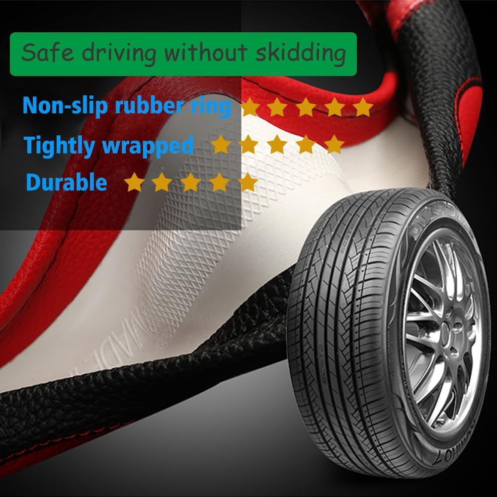 Steering Wheel Cover for Car Leather Universal Covers Men Women Fit Cars SUV Truck Pickup 15Inch (Lilac Color) image number 5