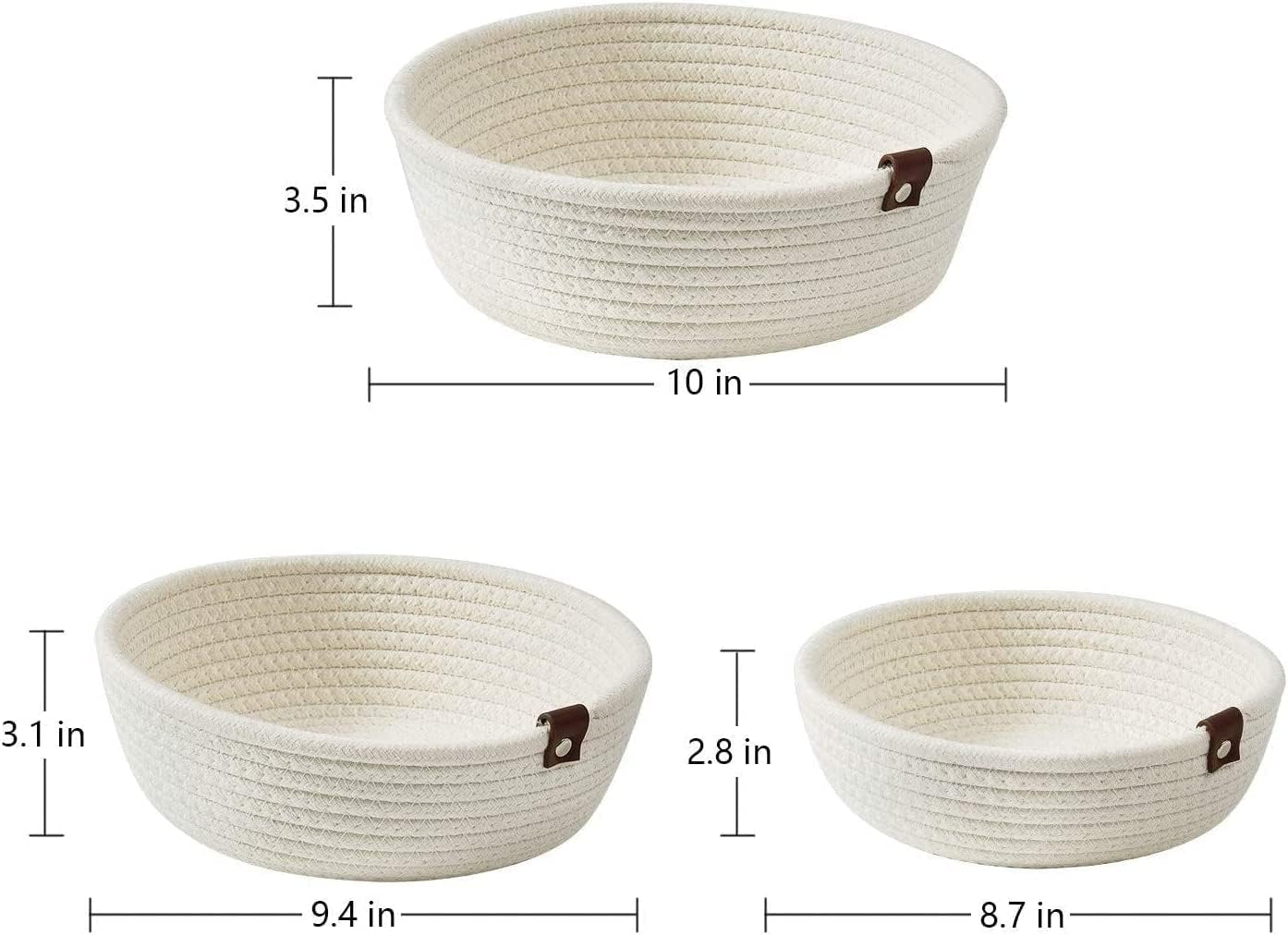 3Pack Small Basket - Woven Storage Basket for Kids Toy Corner Basket Snack Storage Cute Home Basket Organizer for Shelves Gift Baskets (White) image number 2