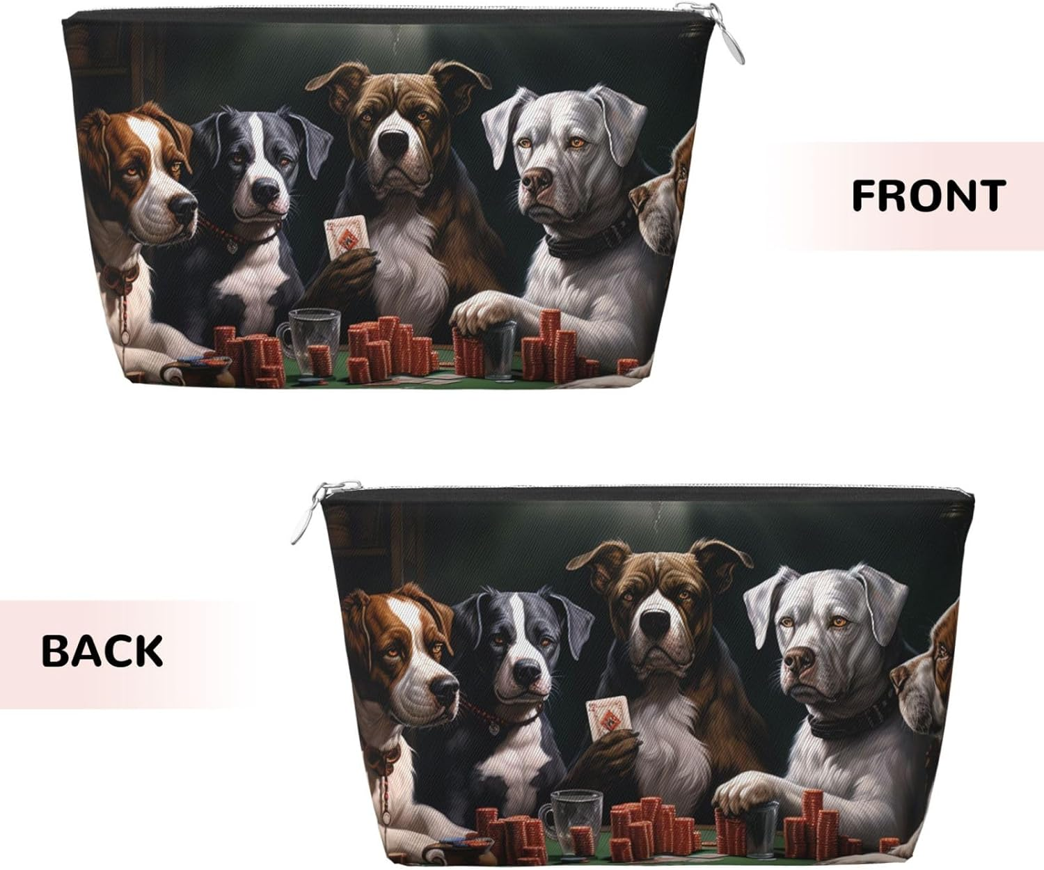 SDTYKHJ Large Capacity Makeup Bag for Women, Waterproof Portable Shaving Bag, Small Toiletry Bag, Poker Dogs, Leather Cosmetic Organizer Bags for Travel, Siliver, One Size image number 1