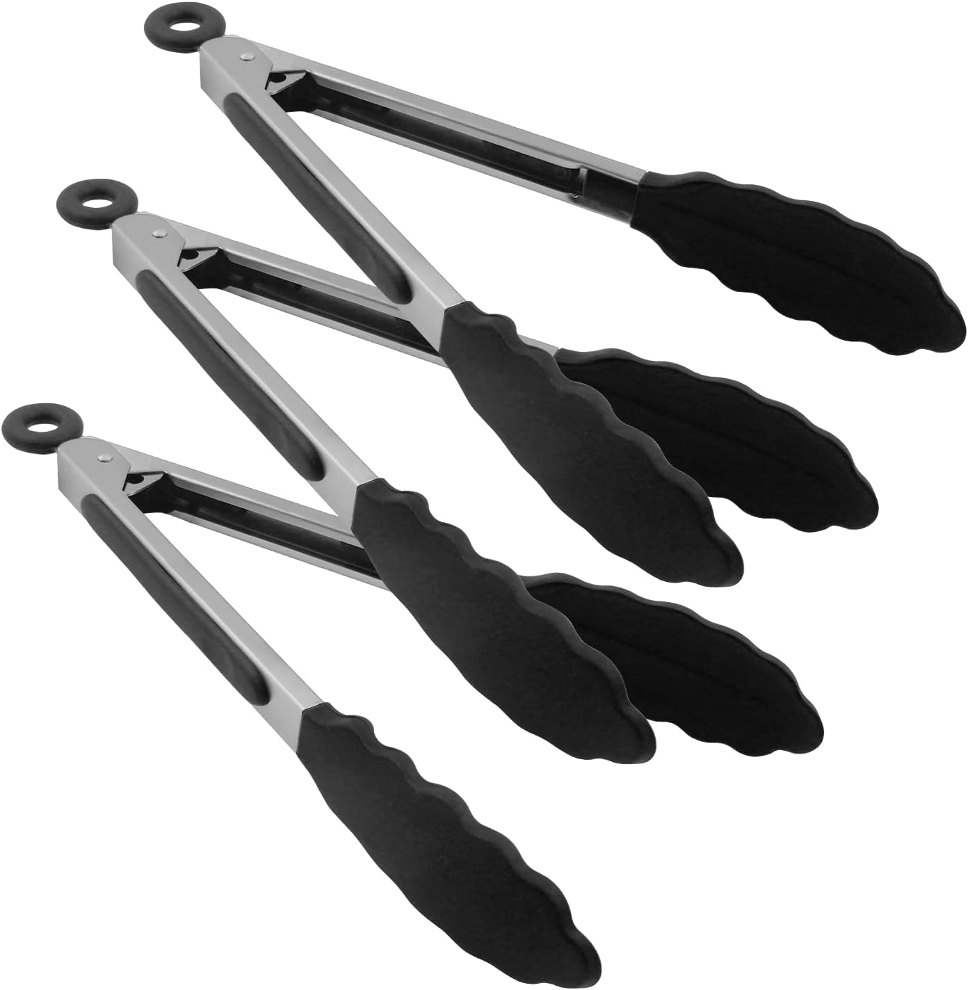 Hitefu 3PCS Kitchen Tongs, 7-Inch Heat Resistant Food Tongs for Cooking with Silicone Tips, Small Serving Tongs Non-Stick for Frying Grilling Salad(Black) - Multicolor image number 7