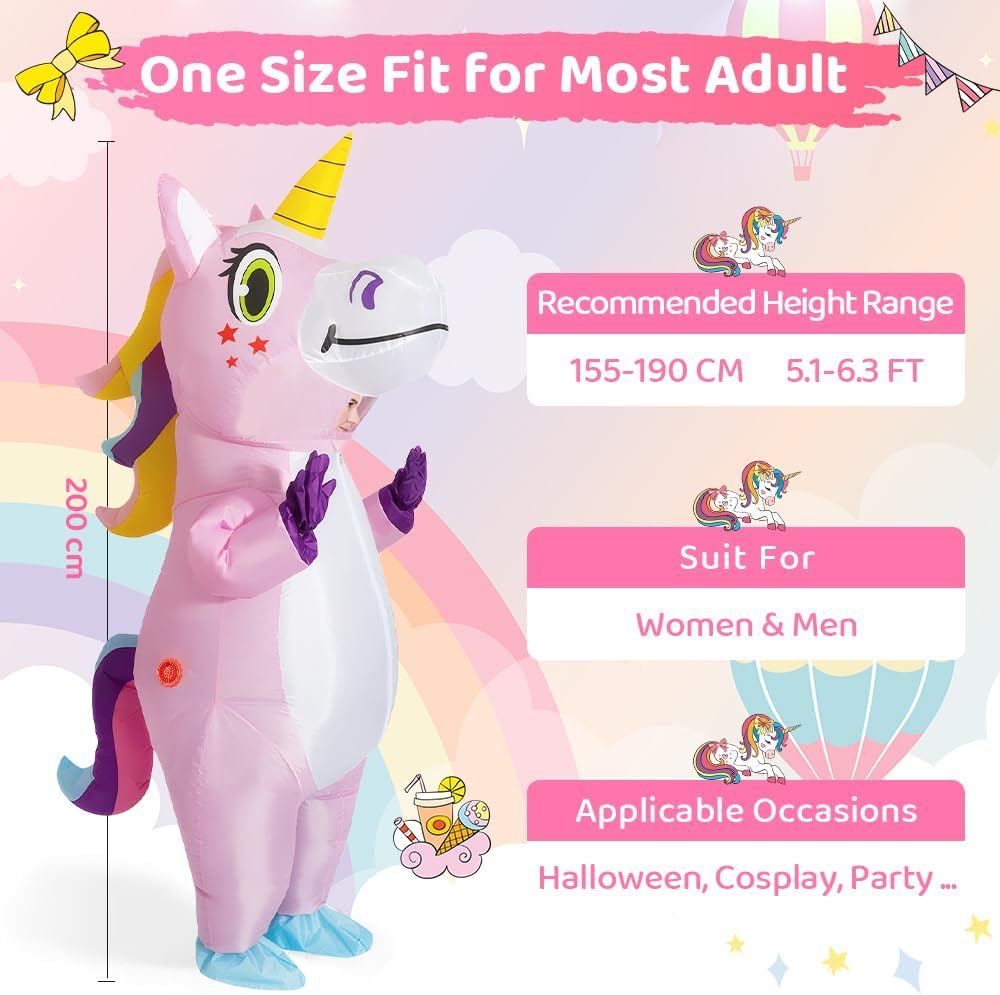 AUTOWT Inflatable Unicorn Costume for Adult, Funny Halloween Inflatable Costumes for Men Women, Blow up Dress up Costume with Air Pump for Halloween Cosplay Holiday Mardi Gras Party - White image number 5
