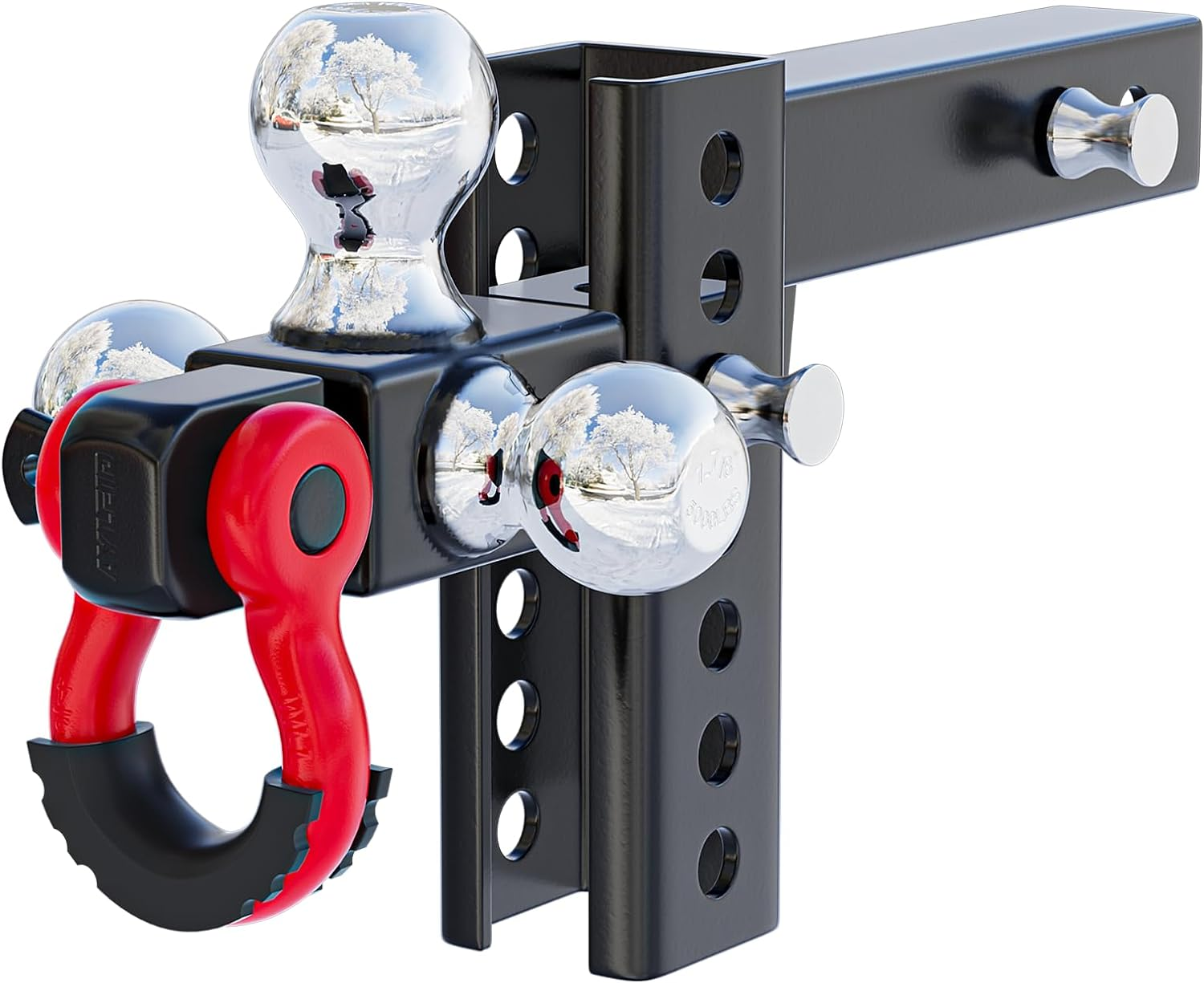 Ayleid Trailer Hitch Tri-Ball Mount with Hook&Pin&Rotatable Tow Shackle,Fits 2-In Receiver with 1-7/8-In,2-In,2-5/16-In Hitch Ball