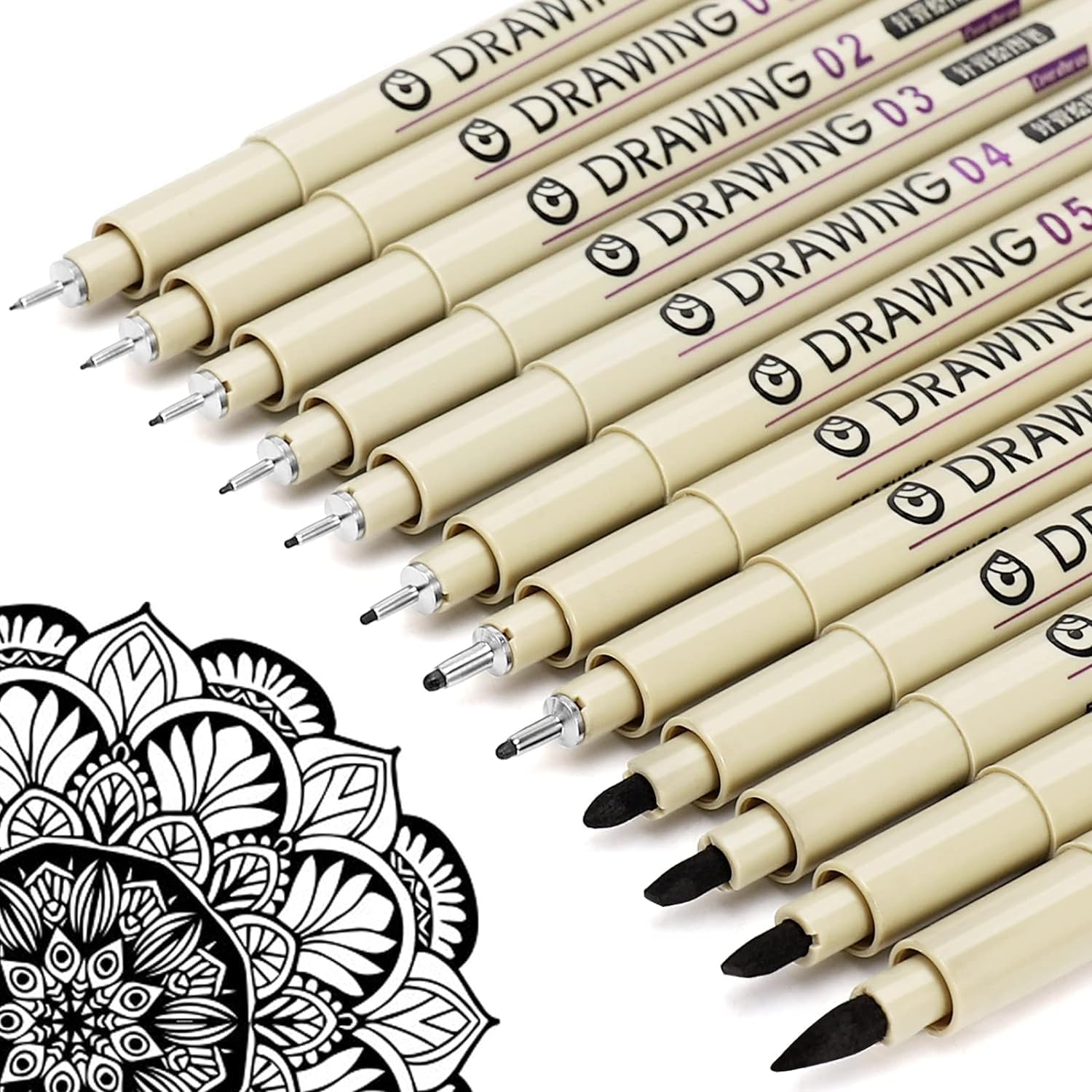 Micro Fineliner Drawing Art Pens: 12 Black Fine Line Waterproof Ink Set Artist Supplies Archival Inking Markers Liner Professional Sketch Outline Anime Sketching Watercolor Zentangle image number 4