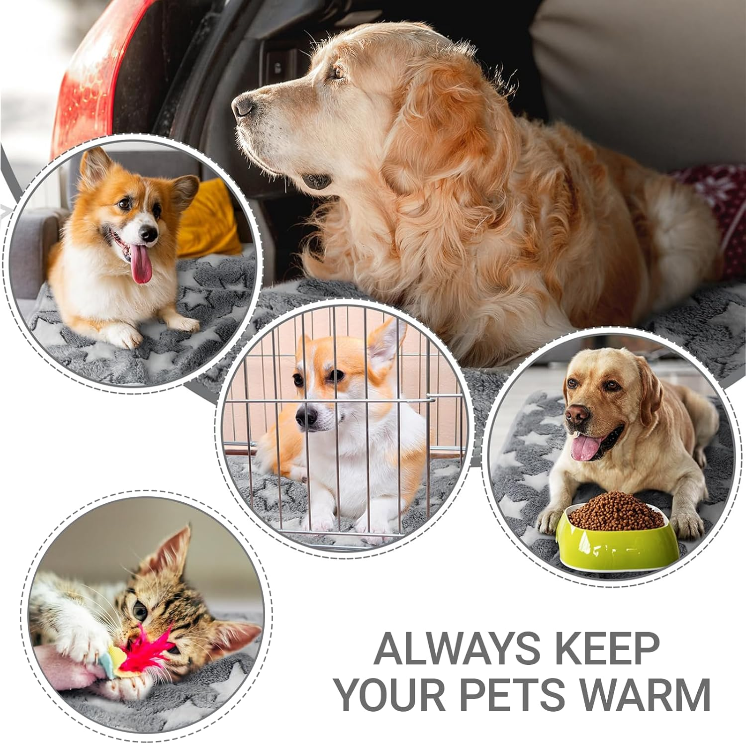 JOWILIN Pet Blankets Set, 3 Pack 20'' &times; 31'' Soft Dog Fleece Blankets, Fluffy Cat Blankets, Flannel Pet Blankets Throw, Super Soft Warm Sleep Mat for Small Pets, Dogs, Cats (76Cm &times;52Cm) image number 2