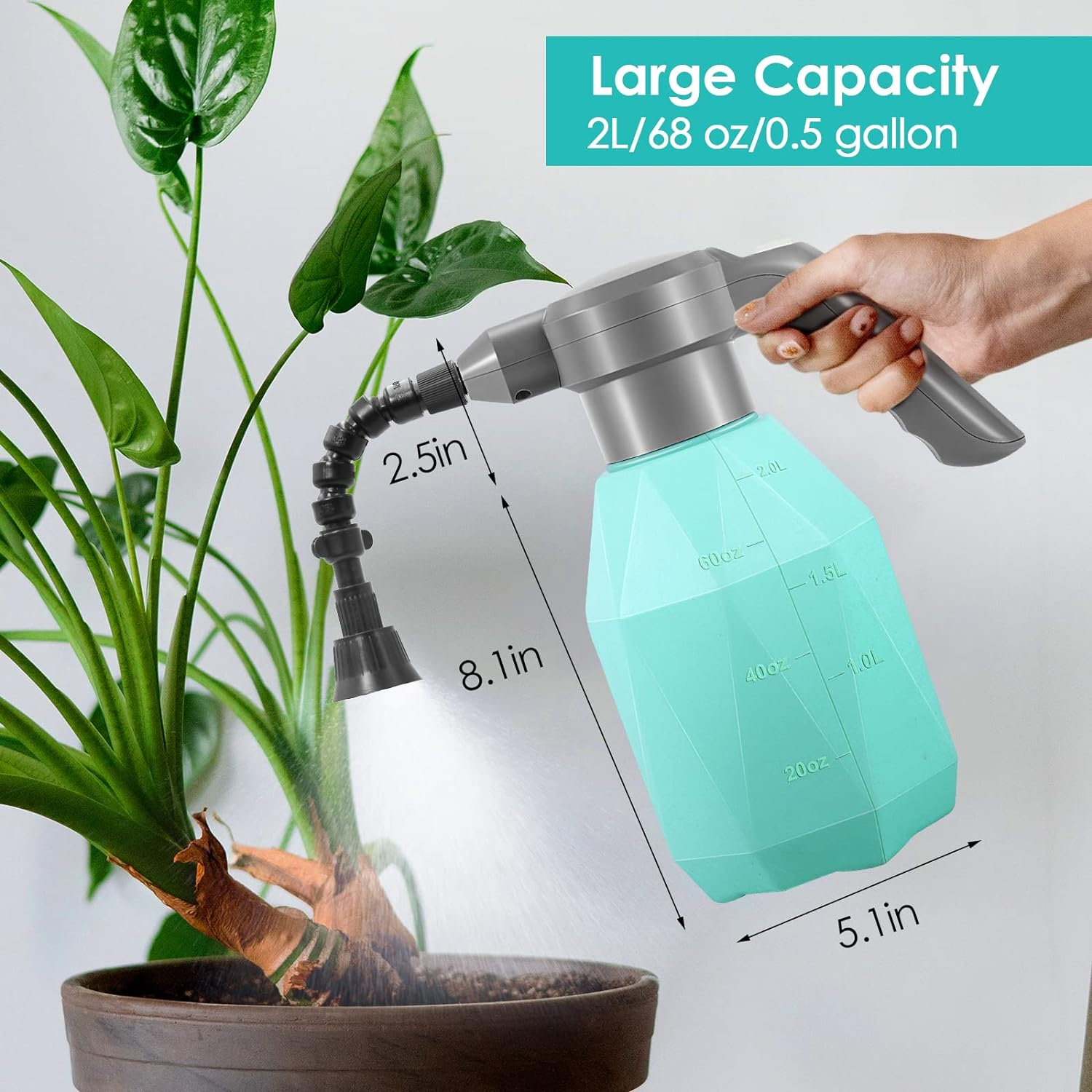 Sideking 0.5 Gallon Electric Spray Bottle Plant Mister for Indoor/Outdoor Plants, 2L Automatic Watering Can Rechargeable Battery Powered Sprayer with Adjustable Spout for Garden, Fertilizing, Cleaning image number 6