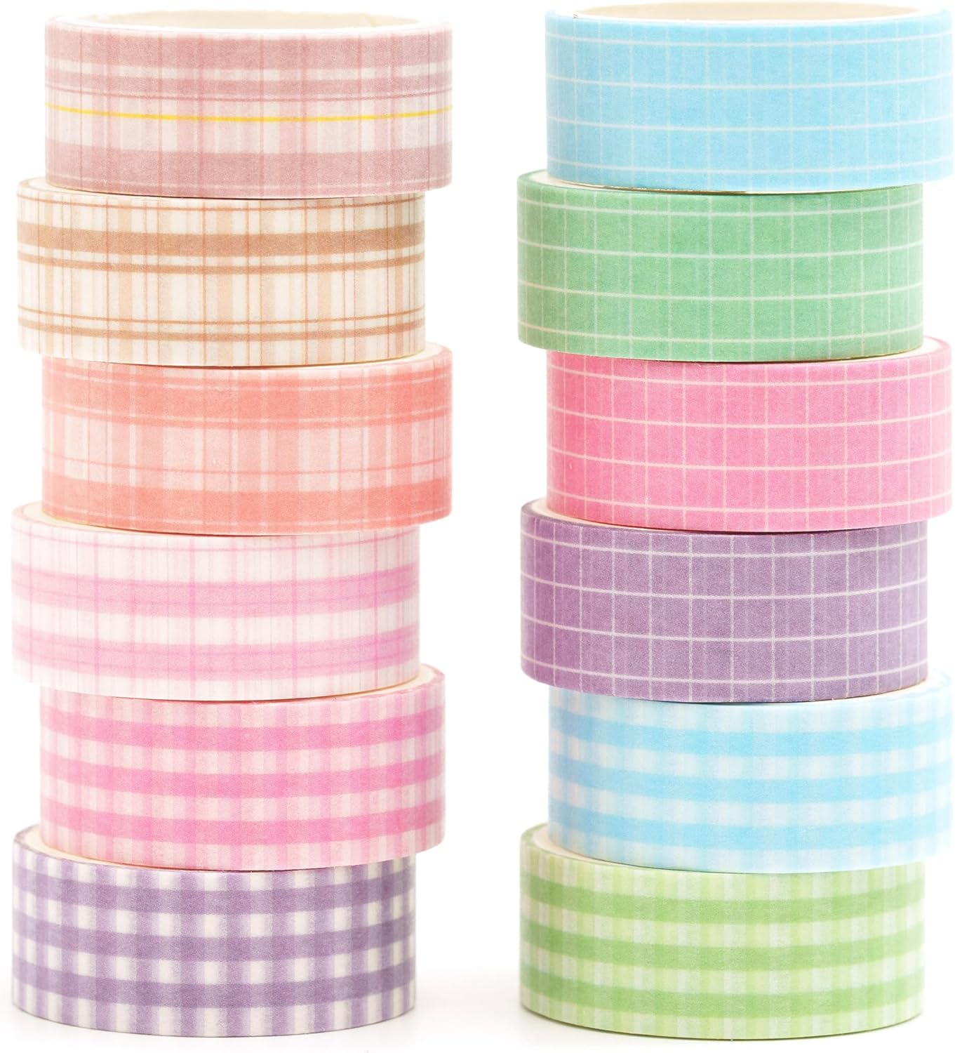 Songdao 12 Rolls Grid Washi Tape Set Plaid Arts Adhesive Tapes Basic Patterns Decorative Masking Tape Sets for Craft, Kids, Scrapbook, DIY, Gift Wrapping (Style One)