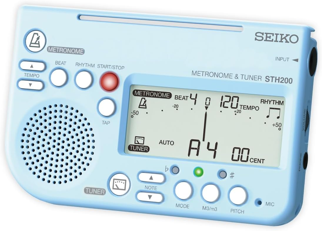 Seiko STH200BL Metronome Tuner, Loud Volume, Can Be Attached to Music Stands, Perfect for Brass Band, Blue