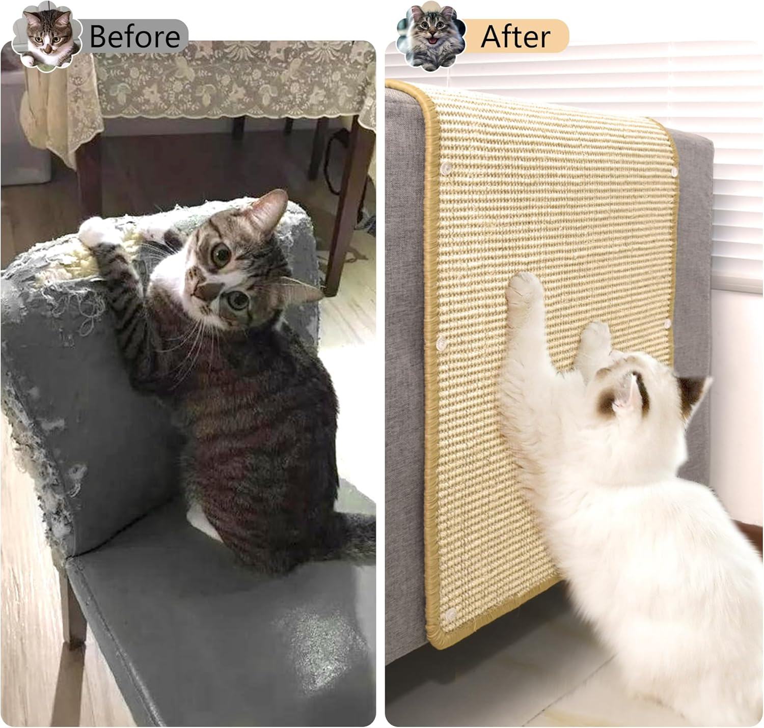 Cat Scratching Mat, Sisal Scratching Mat, Scratching Boards, Floor Non-Slip, Natural Sisal Rug for Cats, Protects Carpets and Sofas (40 X 30 Cm) image number 5