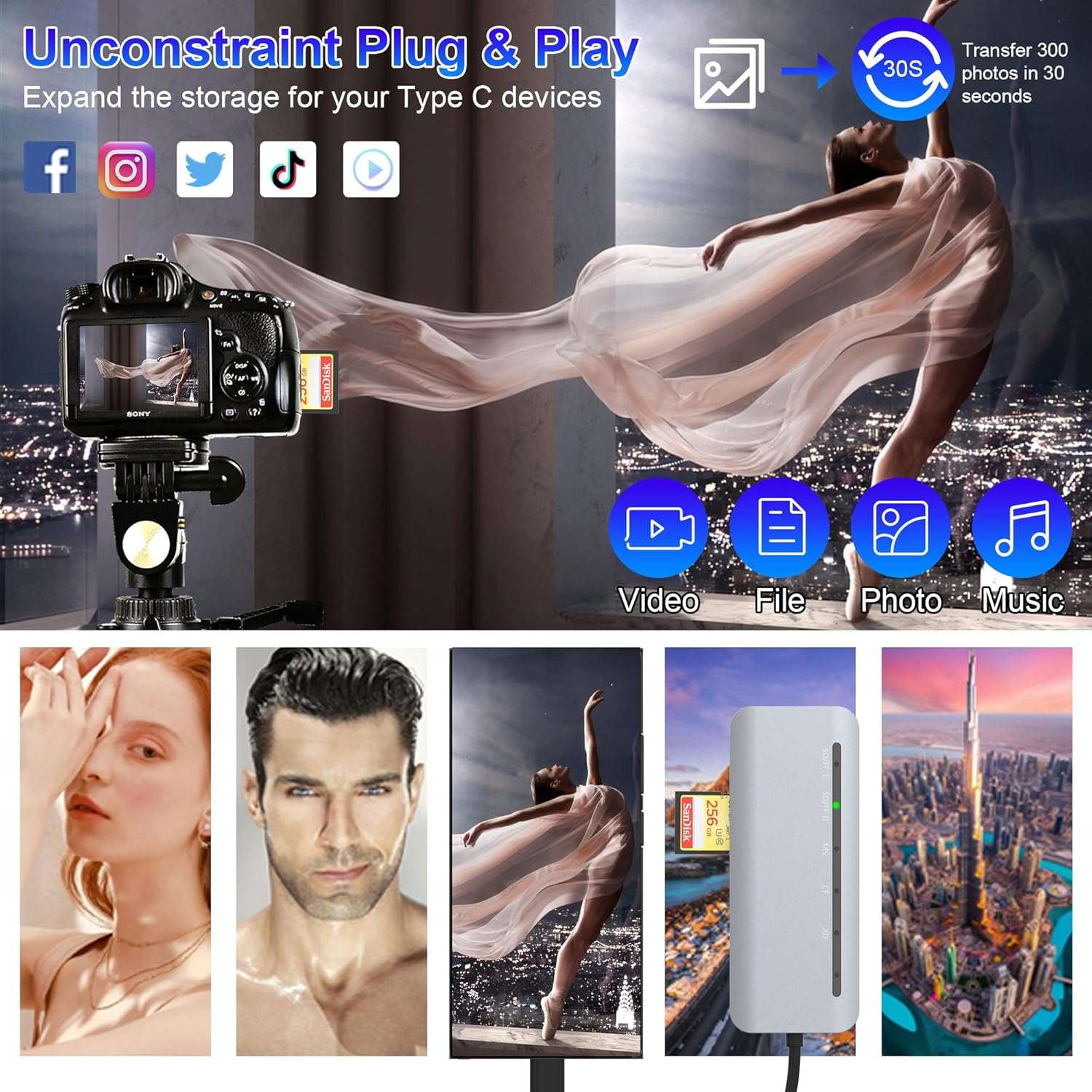 USB C Multi Card Reader 7-In-1 Aluminum Sd/Micro SD/CF/MS/XD Card Reader, 5Gbps High Speed Camera Card Reader for SDXC SDHC TF CF MS MMC, Sony Memory Stick Pro Duo Adapter Read 5 Cards Simultaneously image number 2