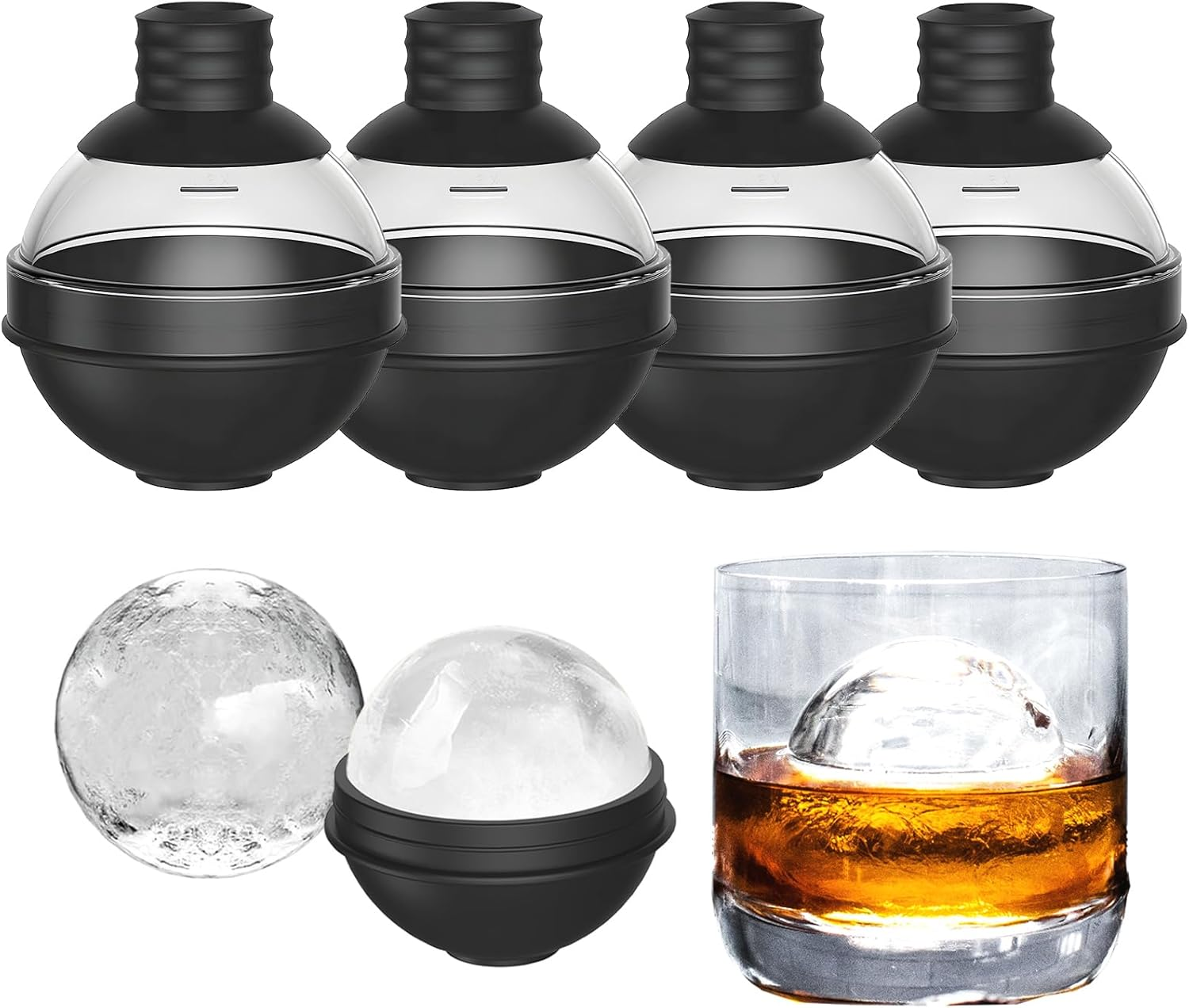 Whiskey Ice Cubes Mold Large Sphere Ice Ball Maker Mold 4Pcs Silicone round Ice Tray with Lids for Craft Ice Maker, Whiskey Cocktails Lover Easy Release image number 4