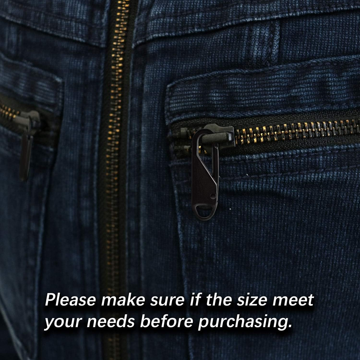 AIEX 8Pcs Metal Zipper Pull Replacement Gripper Mend Fixer Tab Pullers Sliders Zips for Suitcases Coat Boots Jacket Backpacks Black image number 2