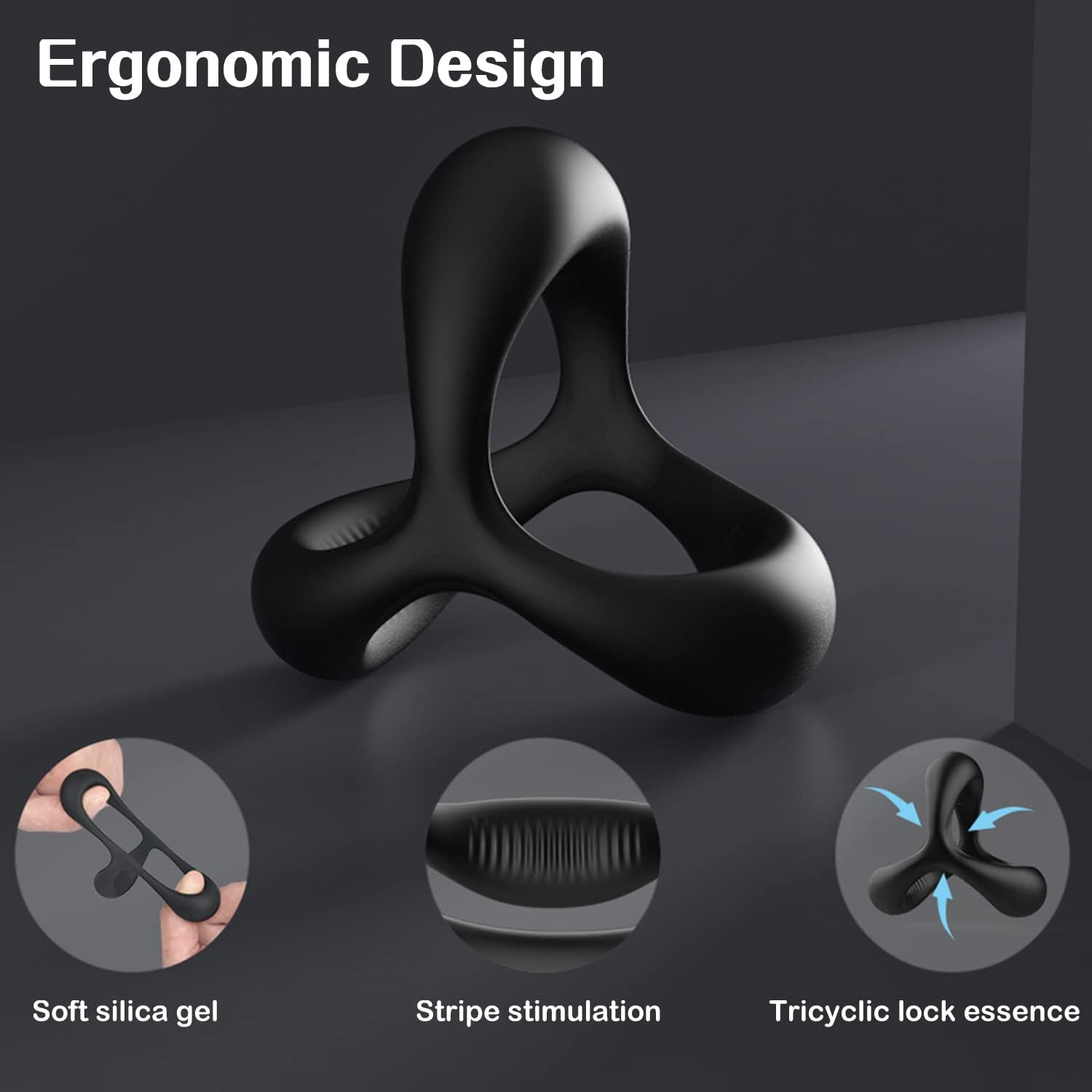 Triangle Design Delay Ring for Training Ring Men Men'S Training Ring Silicone Delay Ring Clock Ring, Durable Soft Adult Toy Enlarge Long Lasting Extension Ring image number 3