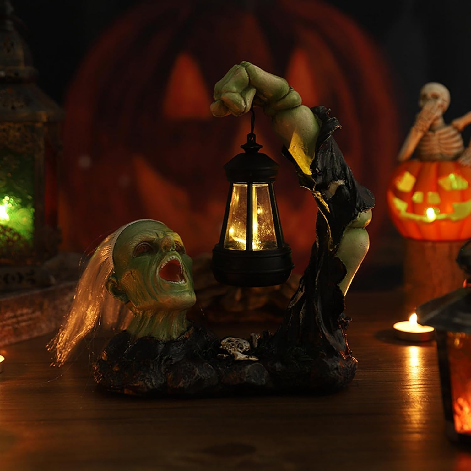 Skeleton Night Light | Skull Night Light Ornament | Resin Desk Table Lamp Spooky Decorative Lighting for Halloween Women Bedroom Living Room Party D&eacute;cor image number 3