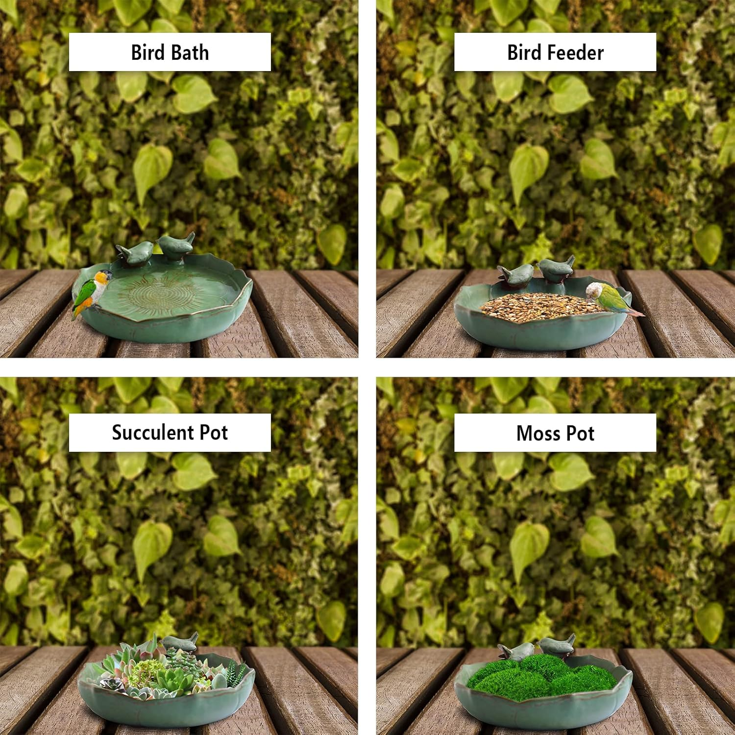 Light Green Ceramic Wild Bird Bath Bowl or Feeder for Outdoor Garden, Bowl Only image number 5