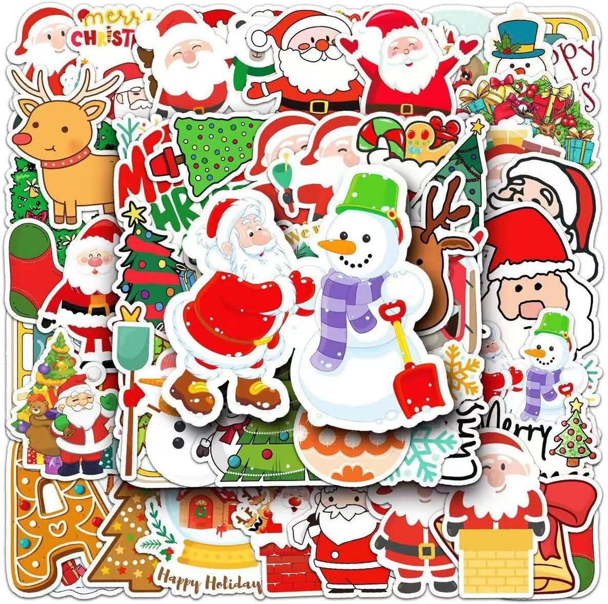 50 PCS Christmas Stickers for Kids, Christmas Party Favors Stocking Stuffers Vinyl Water Bottles Stickers Crafts Gifts for Classroom Students Holiday Sticker for Kids Teens Adults